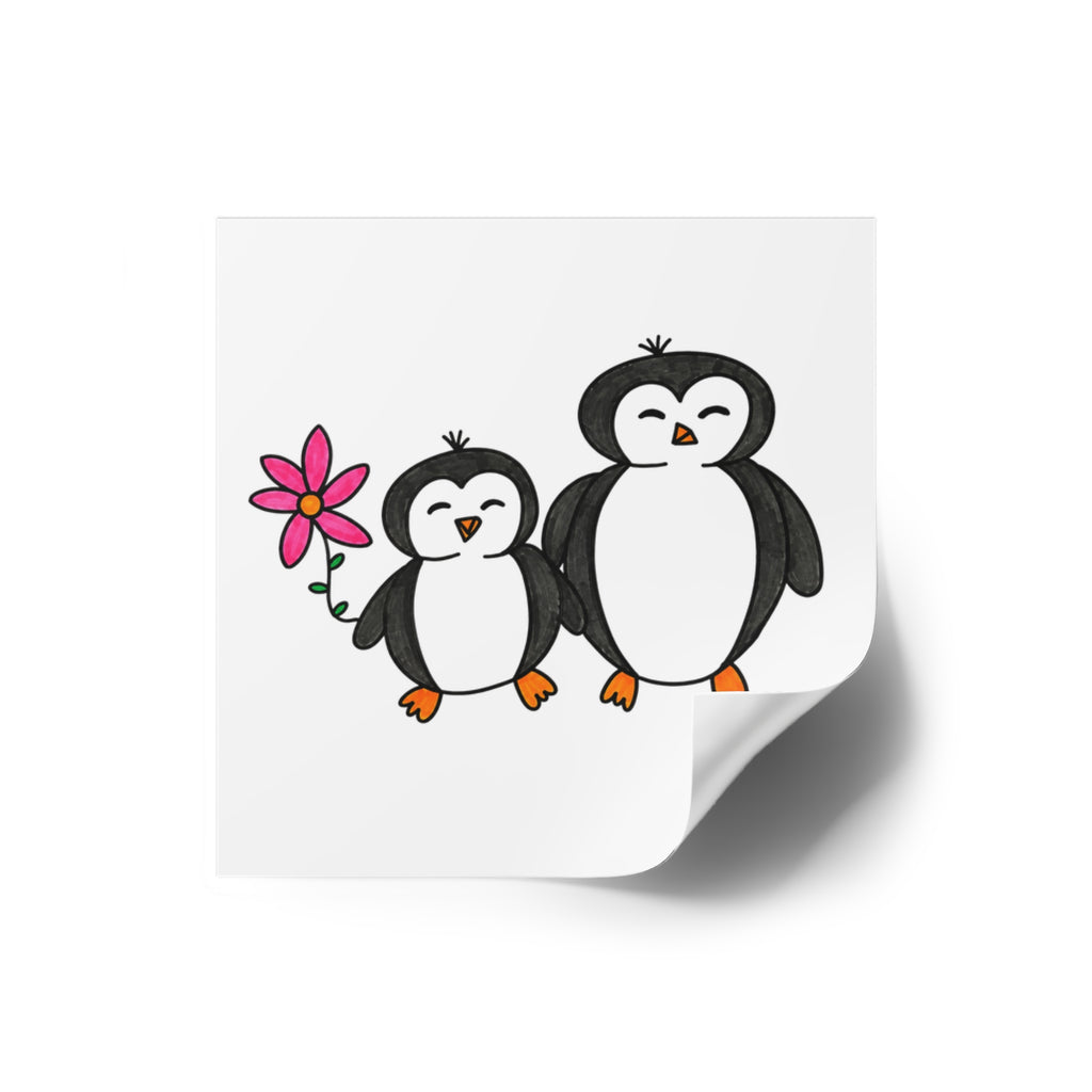 Cute Penguin Sticker, Hand Drawn Penguin Family Sticker, Whimsical Animal Vinyl Sticker, Cute Pink Penguin Decal