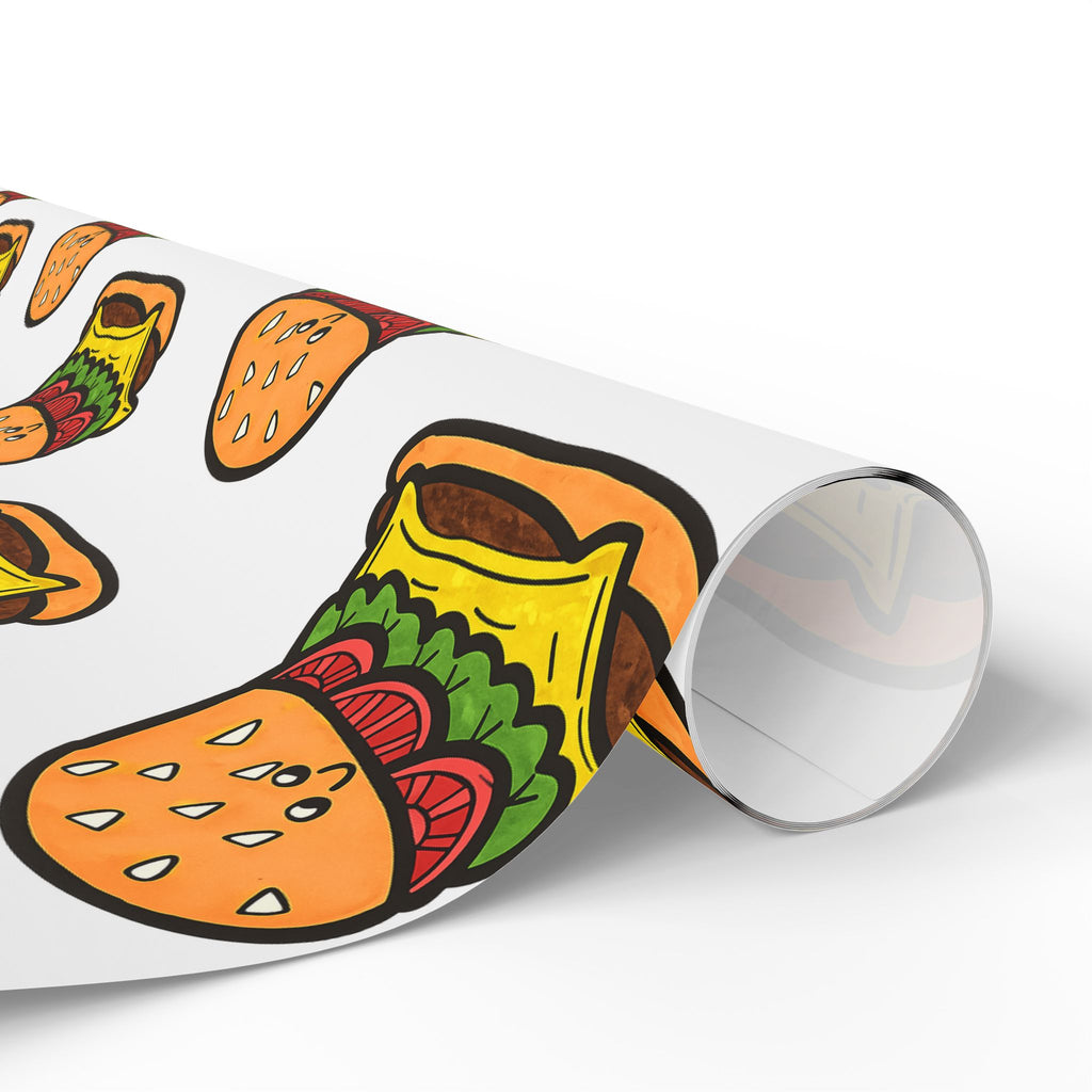 Hand-Drawn Cartoon Cheeseburger Pattern Wrapping Paper | Food Novelty Gift Wrap