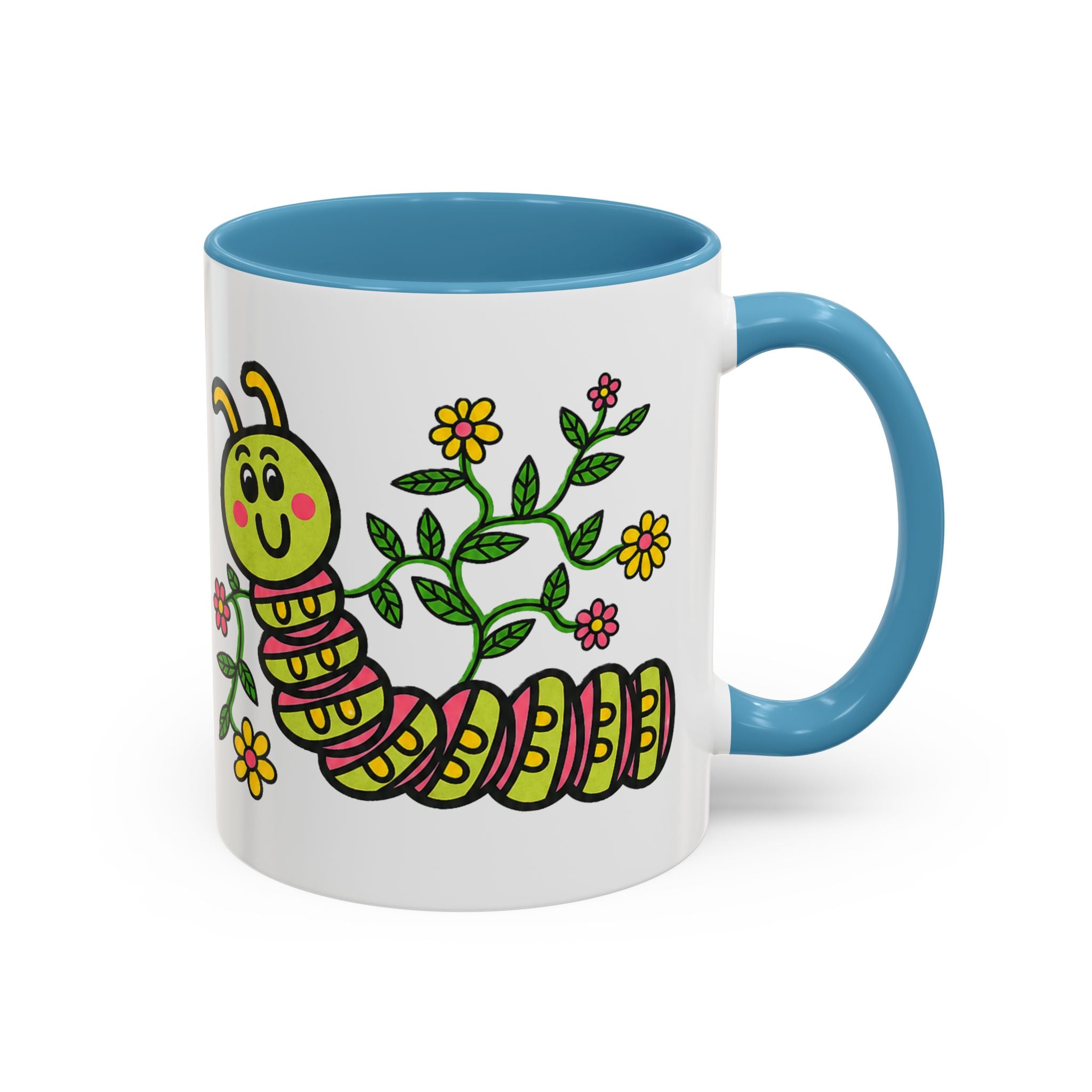 Hand-Drawn Cute Caterpillar Floral Illustration Coffee Mug | Accent Mug