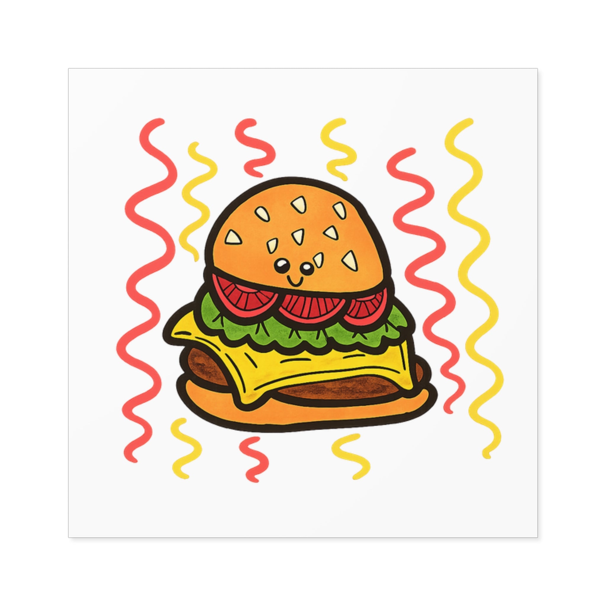 Hand-Drawn Cute Cheeseburger Character Sticker | Square Sticker