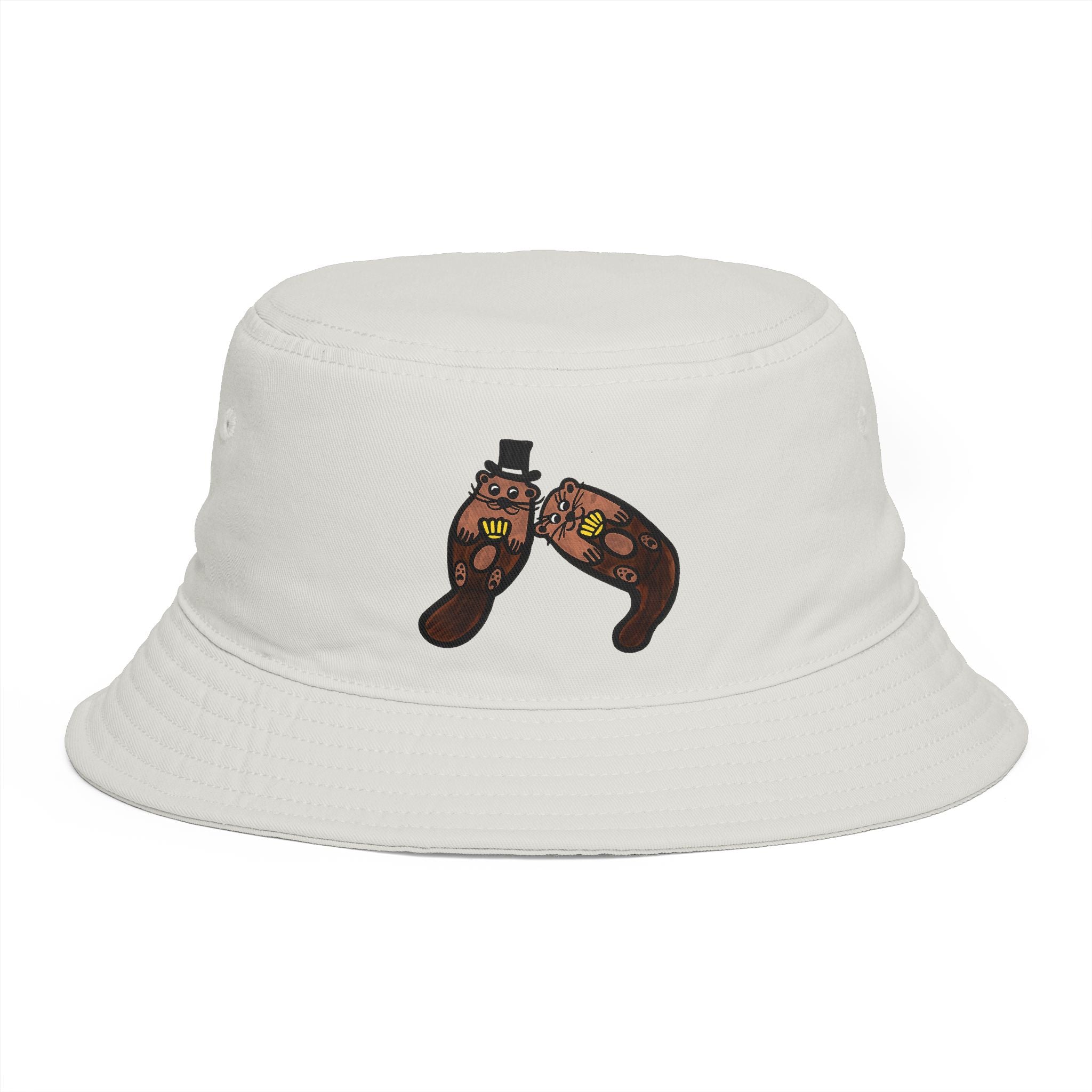 Hand-Drawn Two Otters with Seashell bucket hat | Cute Otter Illustration, Ocean Animal