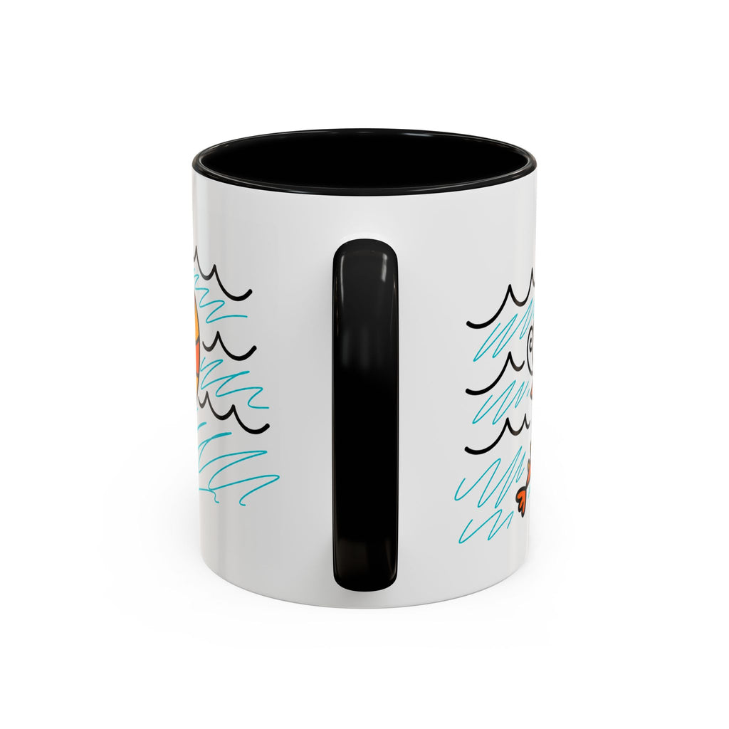 Hand-Drawn Two Shrimp Ocean Waves Mug | Coastal Seafood Ceramic Coffee Mug