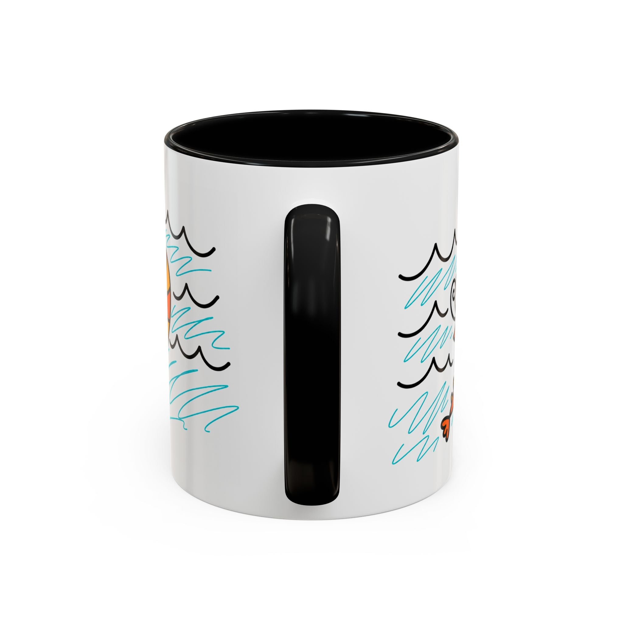 Hand-Drawn Two Shrimp Ocean Waves Mug | Coastal Seafood Ceramic Coffee Mug