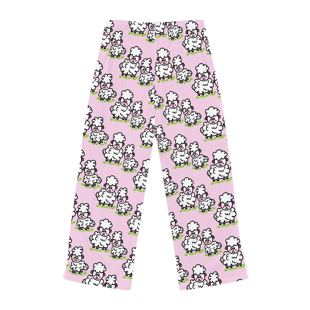 Hand-Drawn Cute Pink Cartoon Sheep Pajama Pants | All-Over Print