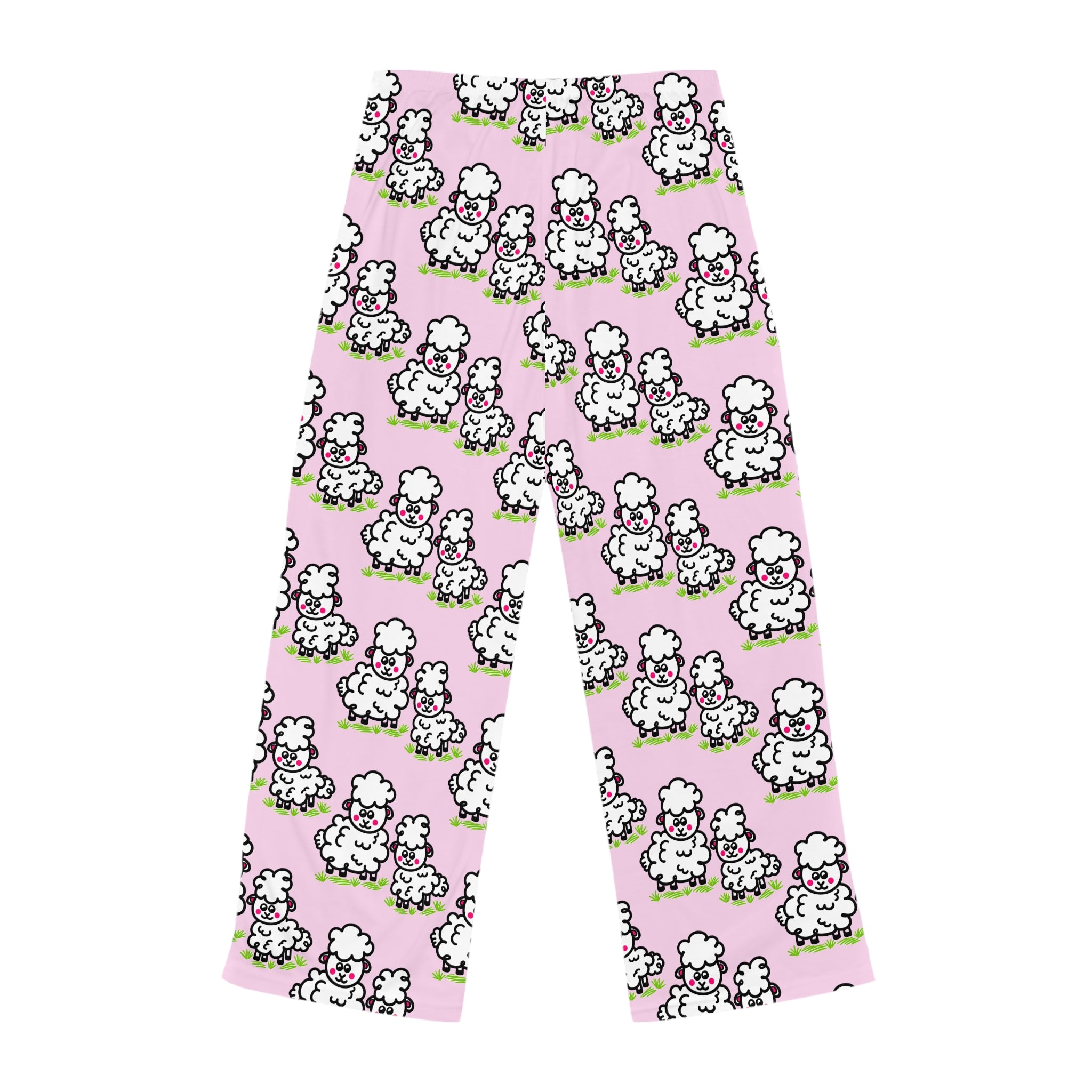 Hand-Drawn Cute Pink Cartoon Sheep Pajama Pants | All-Over Print