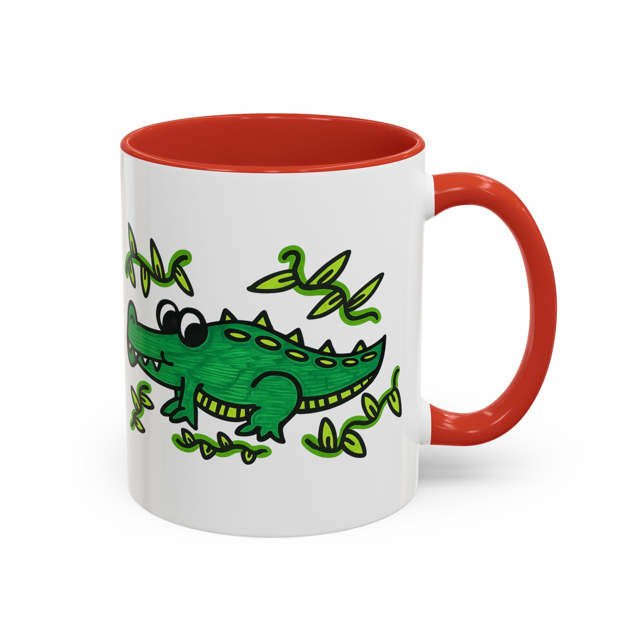 Hand-Drawn Green Playful Alligator Mug | Accent Coffee Mug