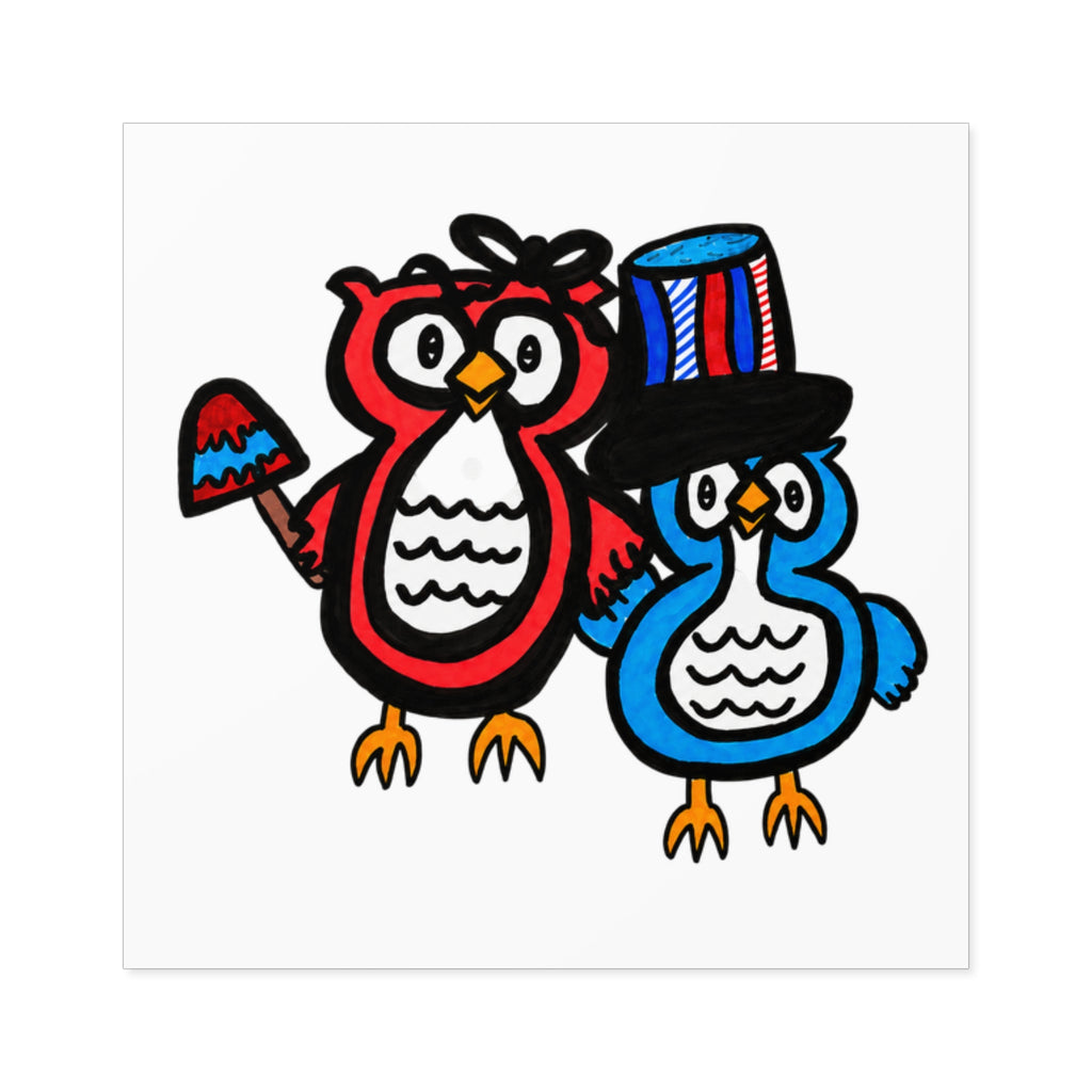 Cute Patriotic Owl Sticker, Hand Drawn Americana Vinyl Sticker, Whimsical Fourth of July Owl Decal, Red White Blue Sticker
