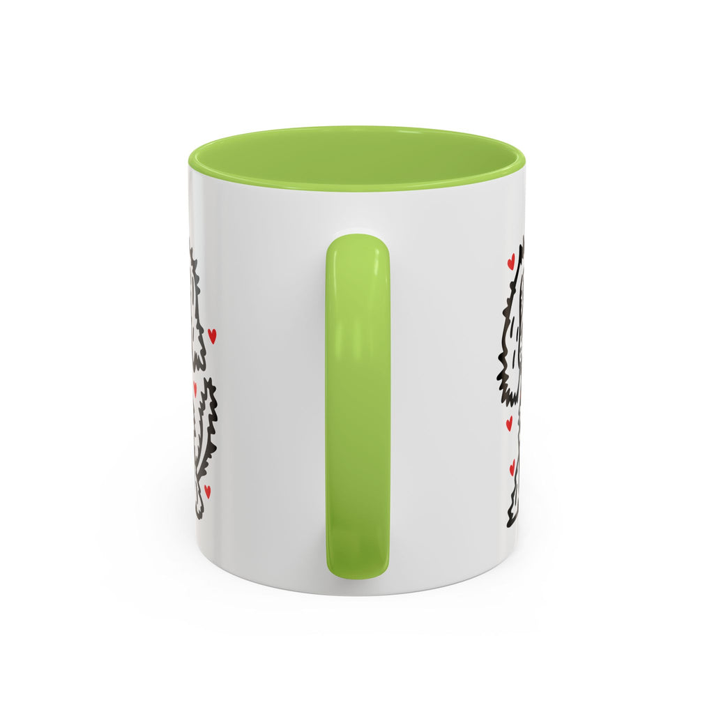 Hand-Drawn Fluffy Dog Red Collar Accent Coffee Mug | White Dog Illustration