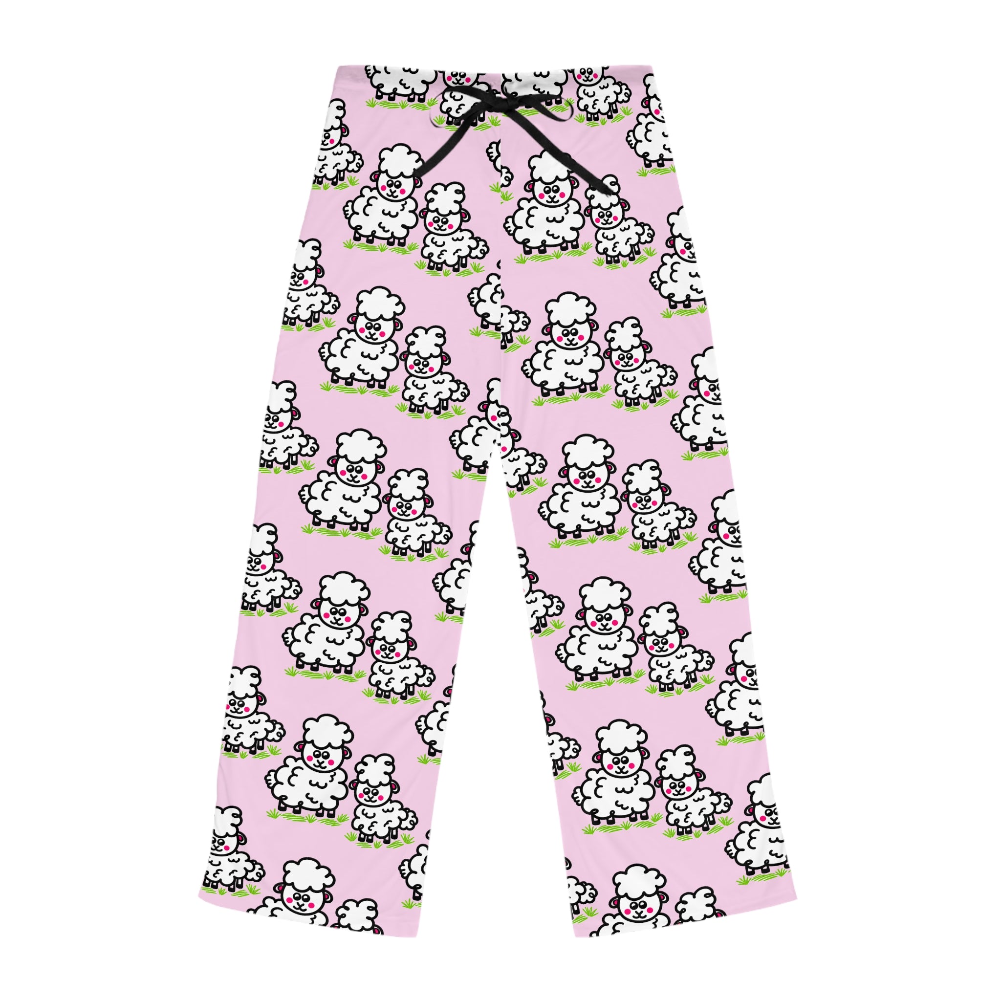 Hand-Drawn Cute Pink Cartoon Sheep Pajama Pants | All-Over Print
