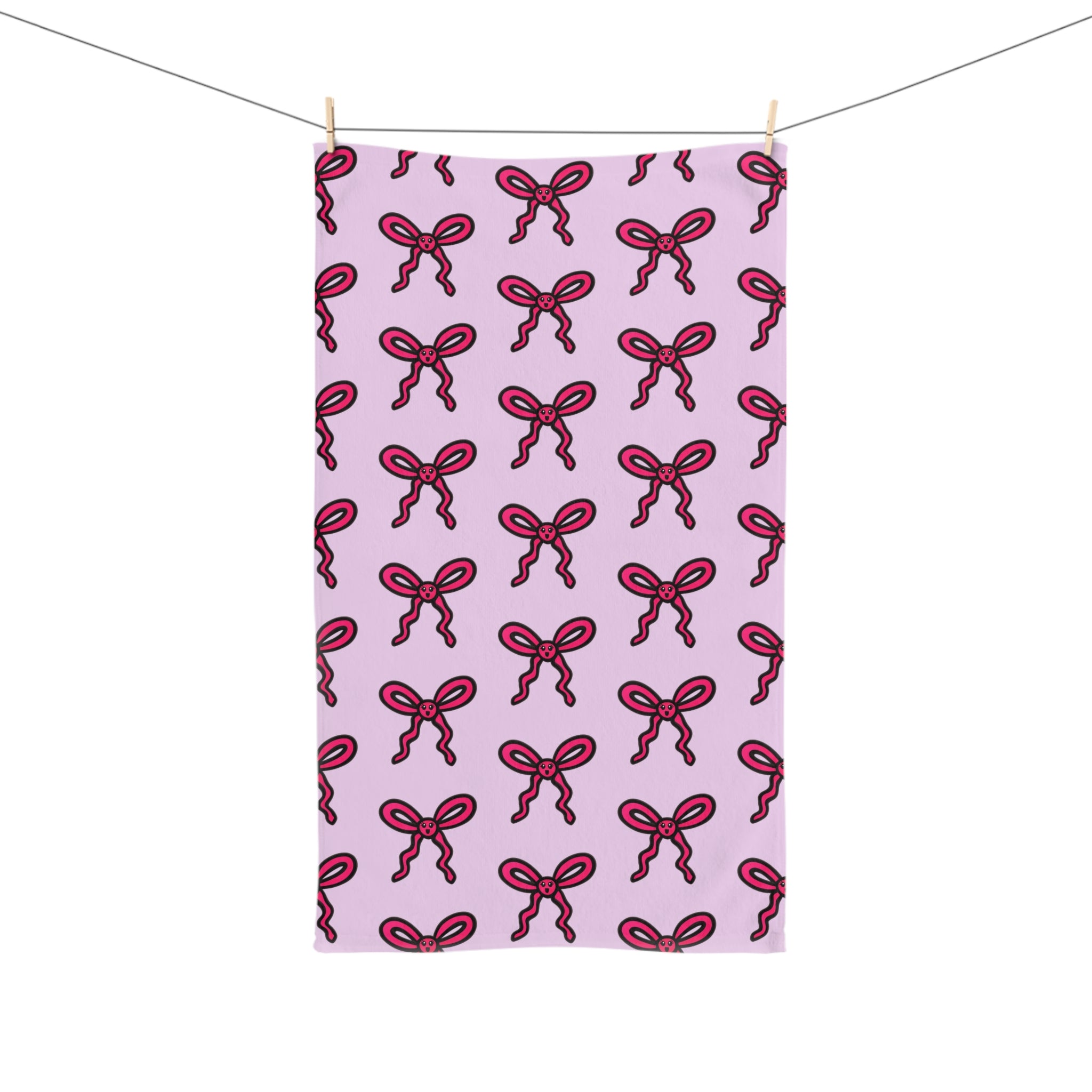 Hand-Drawn Pink Bow Pattern Hand Towel | Cute Ribbon Print