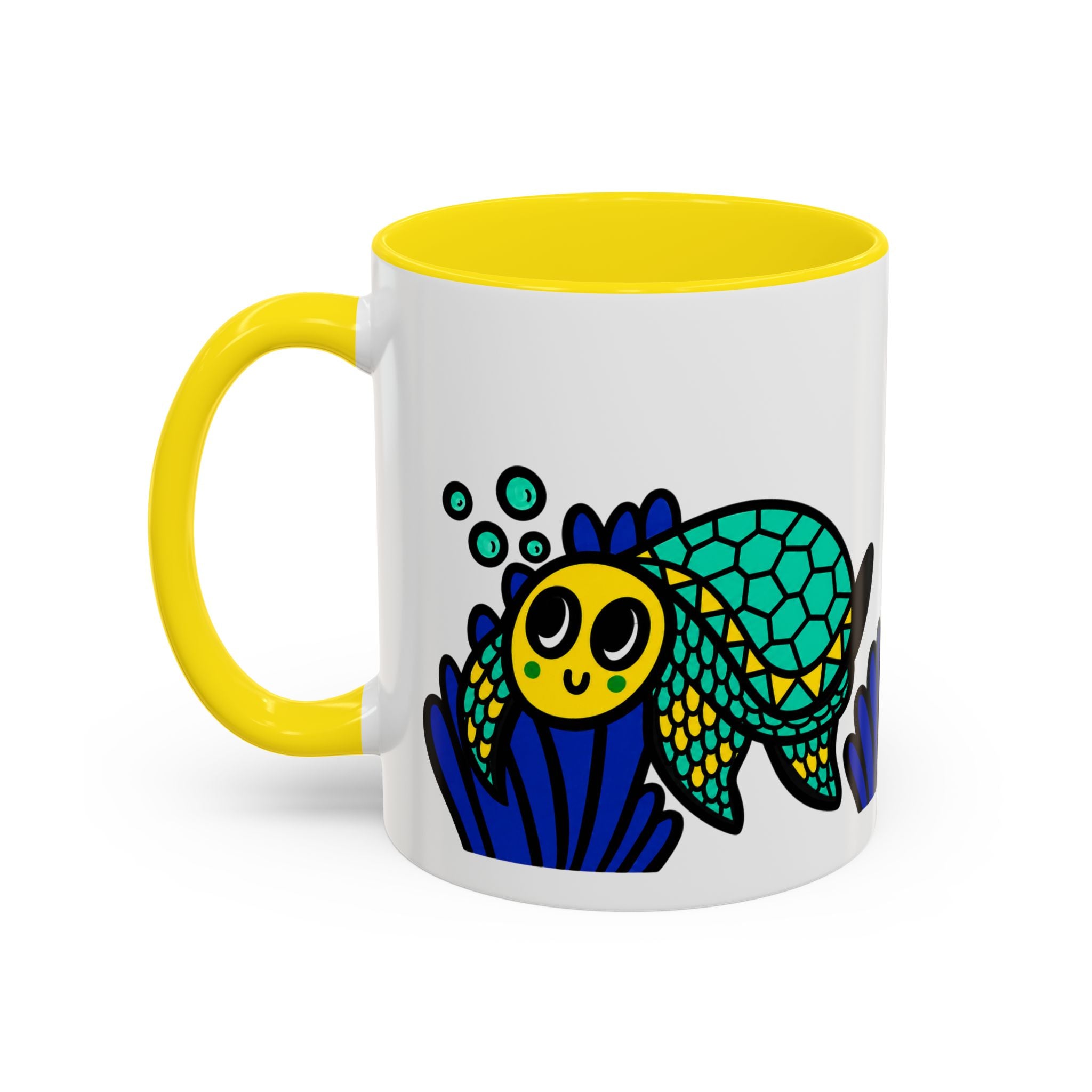 Hand-Drawn Undersea Turtle Coral Accent Mug | 11oz or 15oz