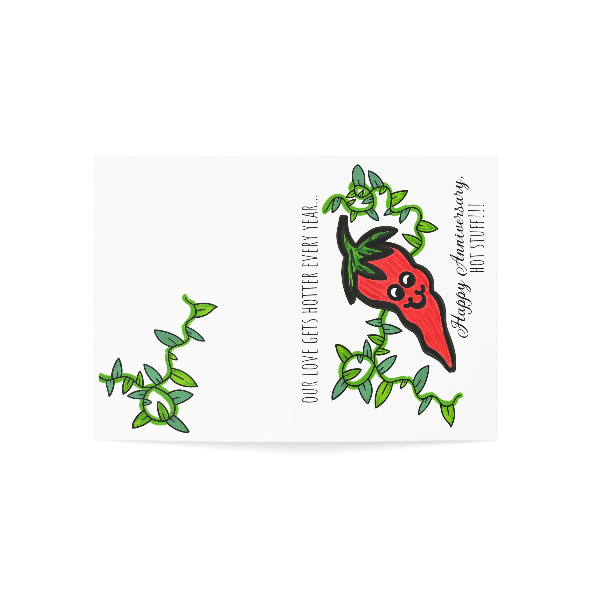 Hand-Drawn Cute Chili Pepper Illustration Greeting Cards | Anniversary Hot Stuff Card