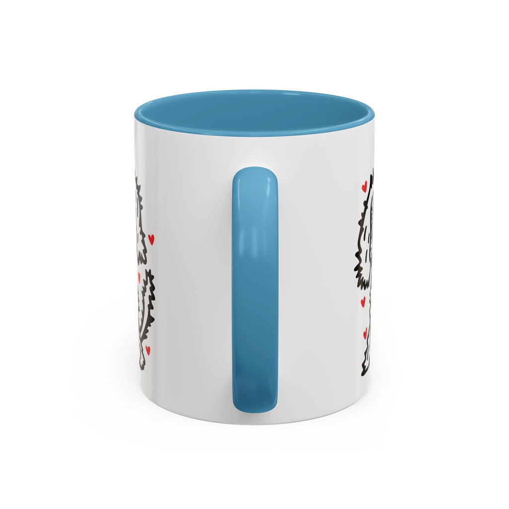 Hand-Drawn Fluffy Dog Red Collar Accent Coffee Mug | White Dog Illustration