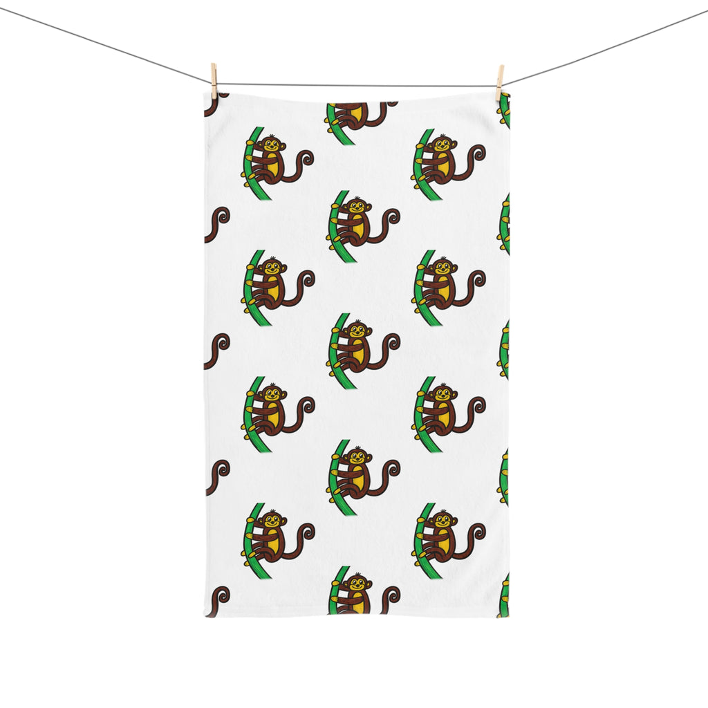 Hand-Drawn Playful Monkey Pattern Hand Towel | Cute Jungle Animal Print