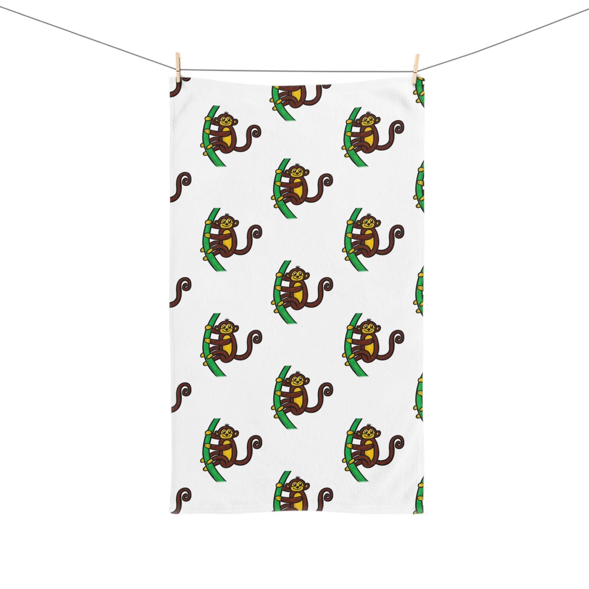 Hand-Drawn Playful Monkey Pattern Hand Towel | Cute Jungle Animal Print