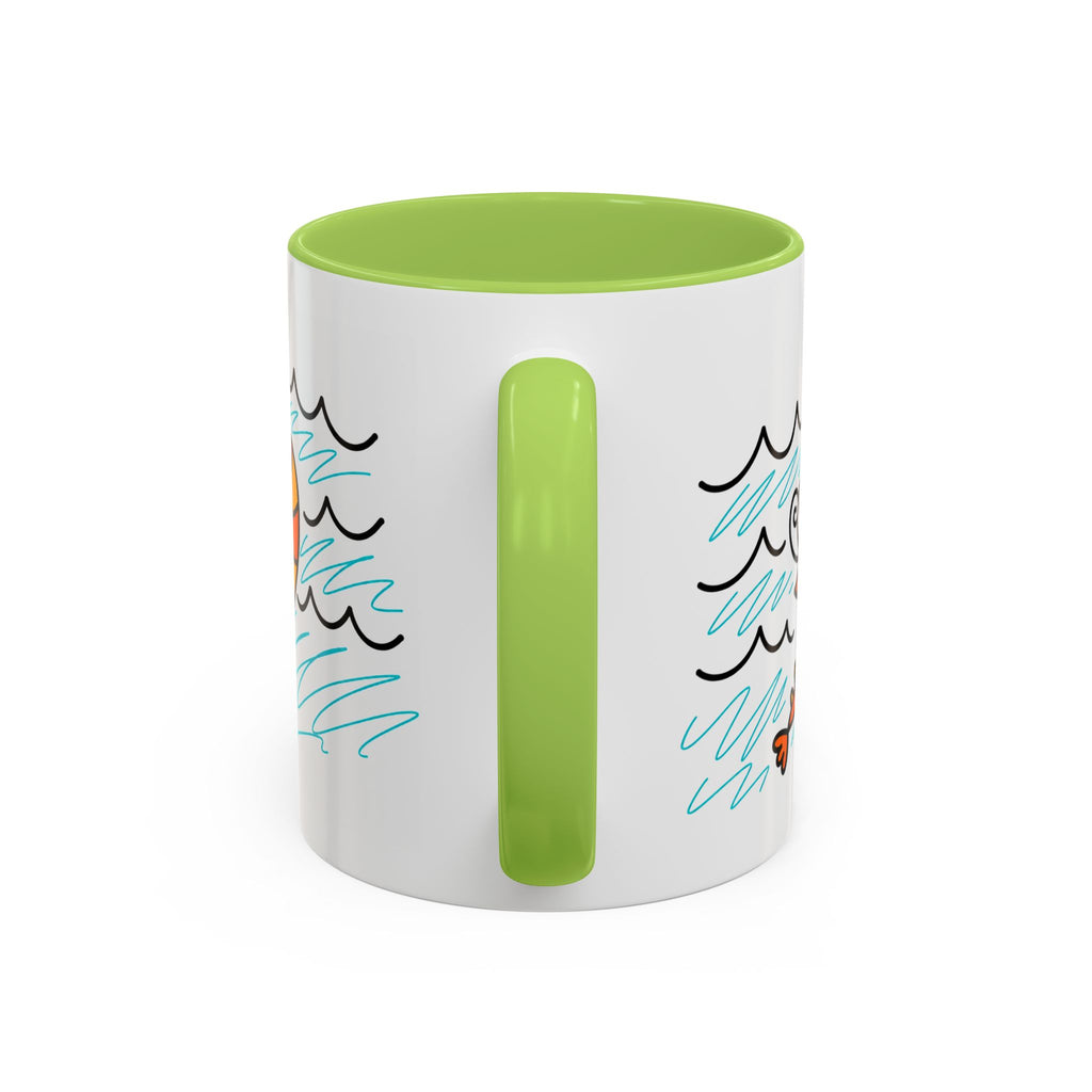 Hand-Drawn Two Shrimp Ocean Waves Mug | Coastal Seafood Ceramic Coffee Mug