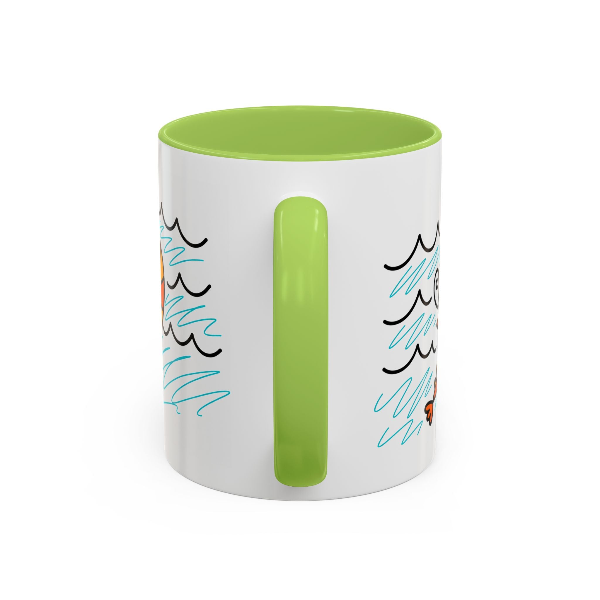 Hand-Drawn Two Shrimp Ocean Waves Mug | Coastal Seafood Ceramic Coffee Mug