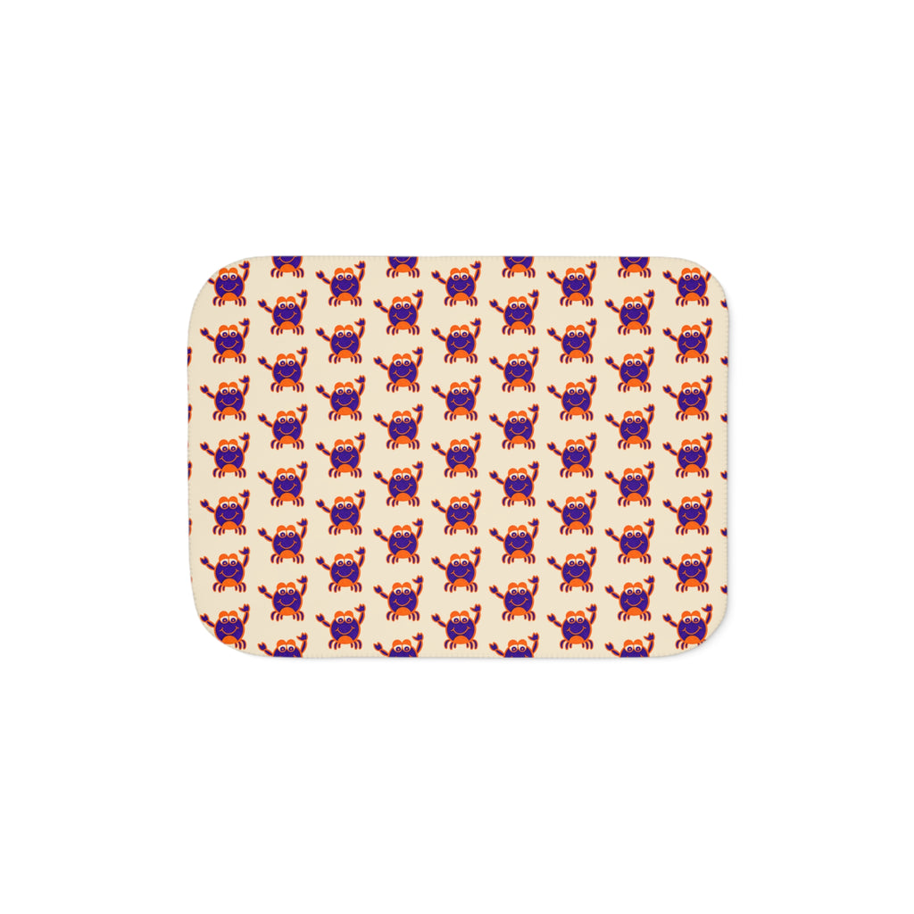 Hand-Drawn Purple Red Crab Pattern Sherpa Blanket | Coastal Nautical Beach Throw