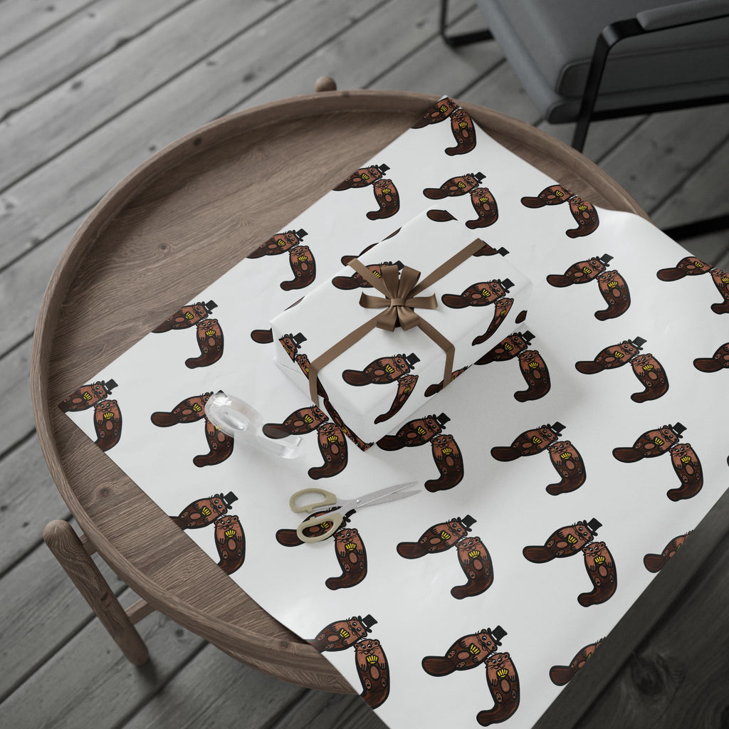 Hand-Drawn Otter Pattern Wrapping Paper | Cute Otter Repeat Print, White Background