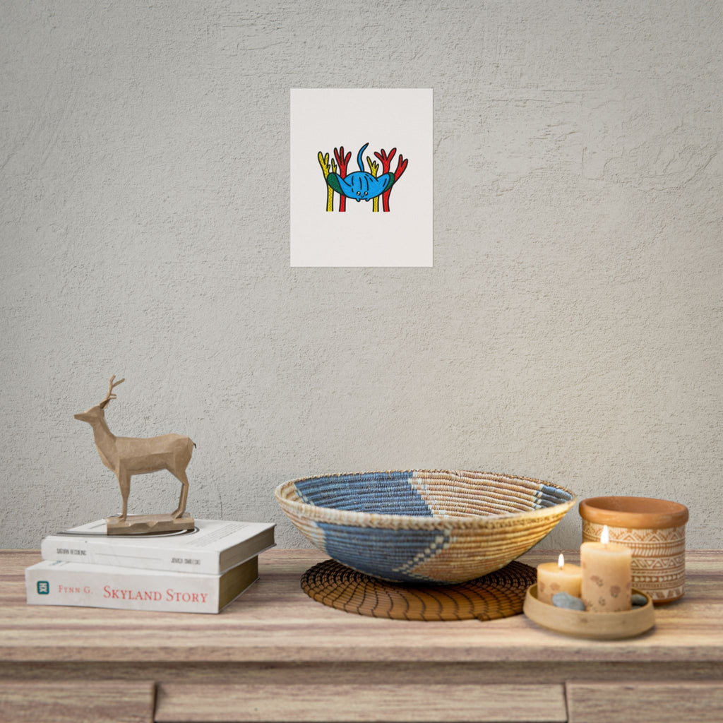 Hand-Drawn Blue Stingray Illustration Rolled Poster | Cute Ocean Animal Art