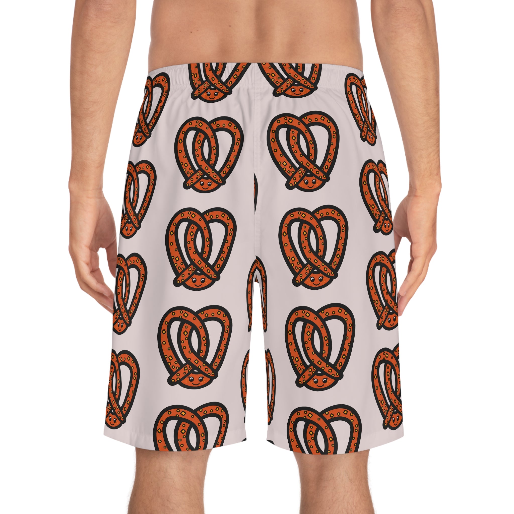 Hand-Drawn Orange and Brown Pretzel Pattern Board Shorts | All-Over Print