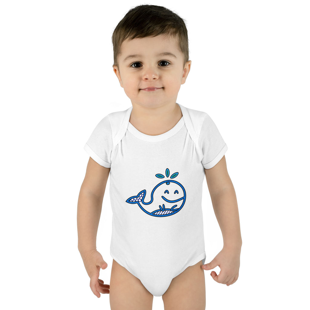 Hand-Drawn Smiling Blue Whale Bodysuit | Cute Ocean Baby Graphic