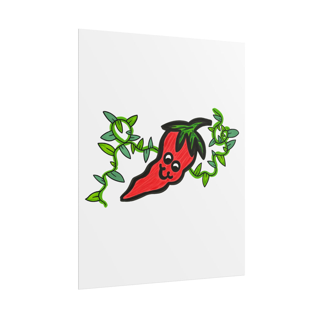 Hand-Drawn Cute Chili Pepper Illustration Rolled Poster | Whimsical Hot Pepper Plant