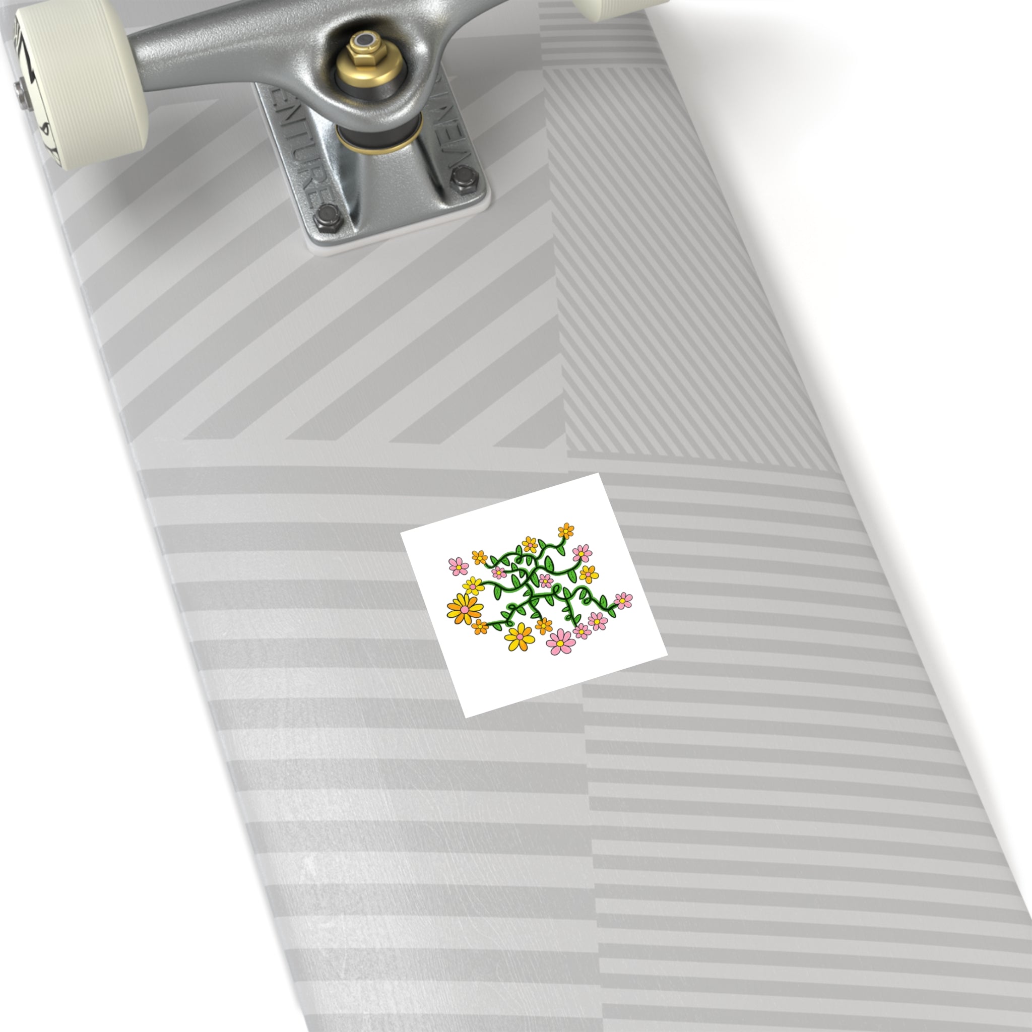 Hand-Drawn Daisy Vine Flowers Square Sticker | Indoor Outdoor Floral Sticker