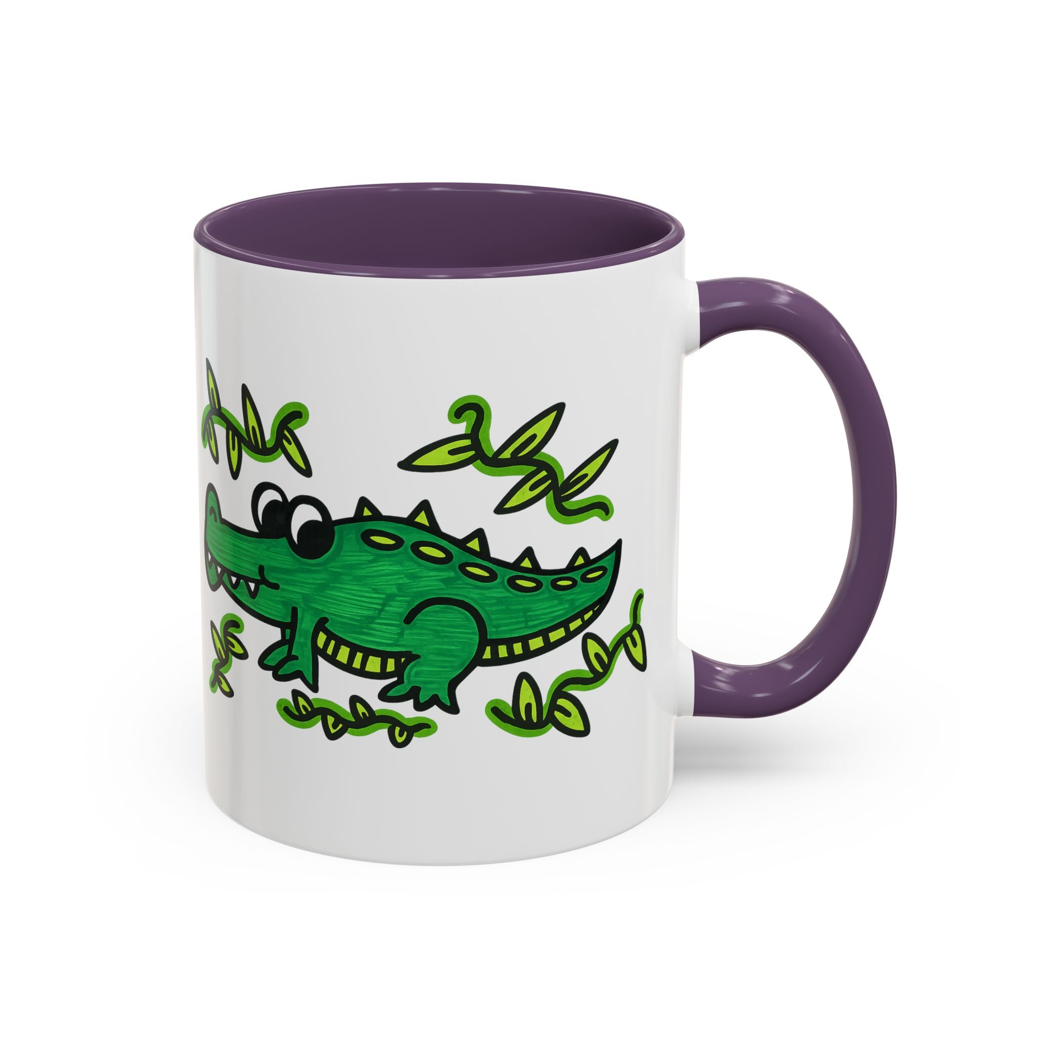 Hand-Drawn Green Playful Alligator Mug | Accent Coffee Mug