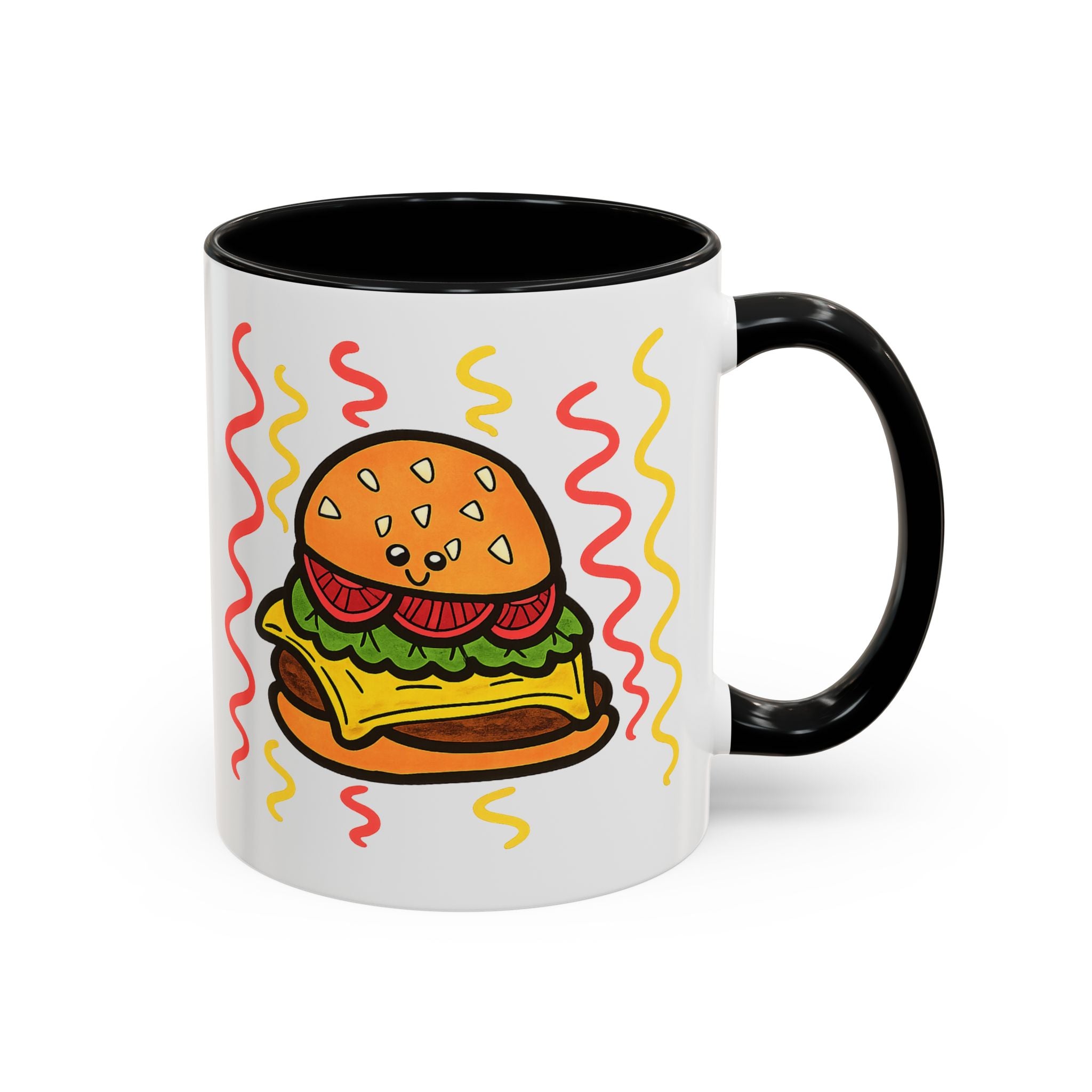 Hand-Drawn Cute Cheeseburger Cartoon Mug | Accent Coffee Mug 11oz 15oz