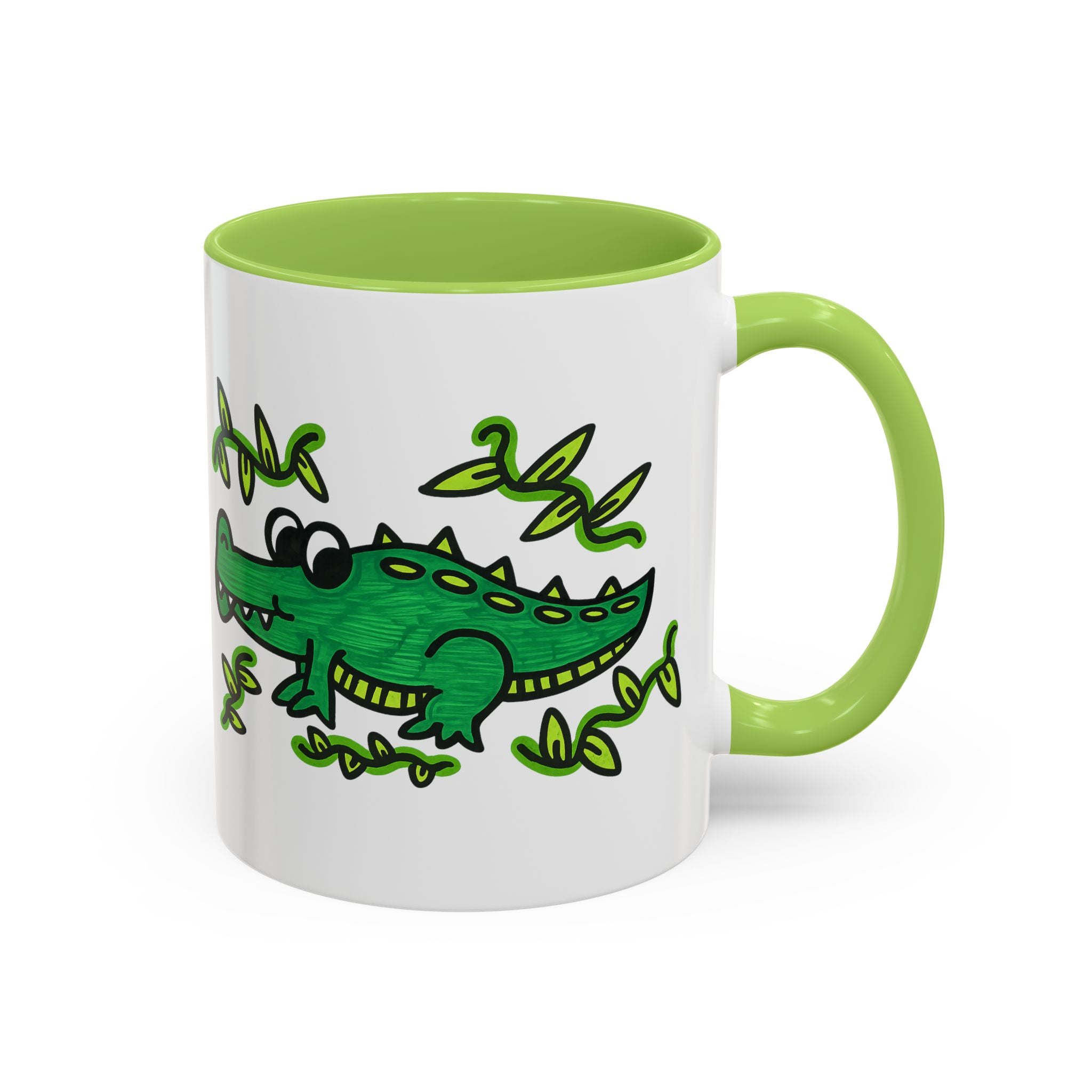 Hand-Drawn Green Playful Alligator Mug | Accent Coffee Mug