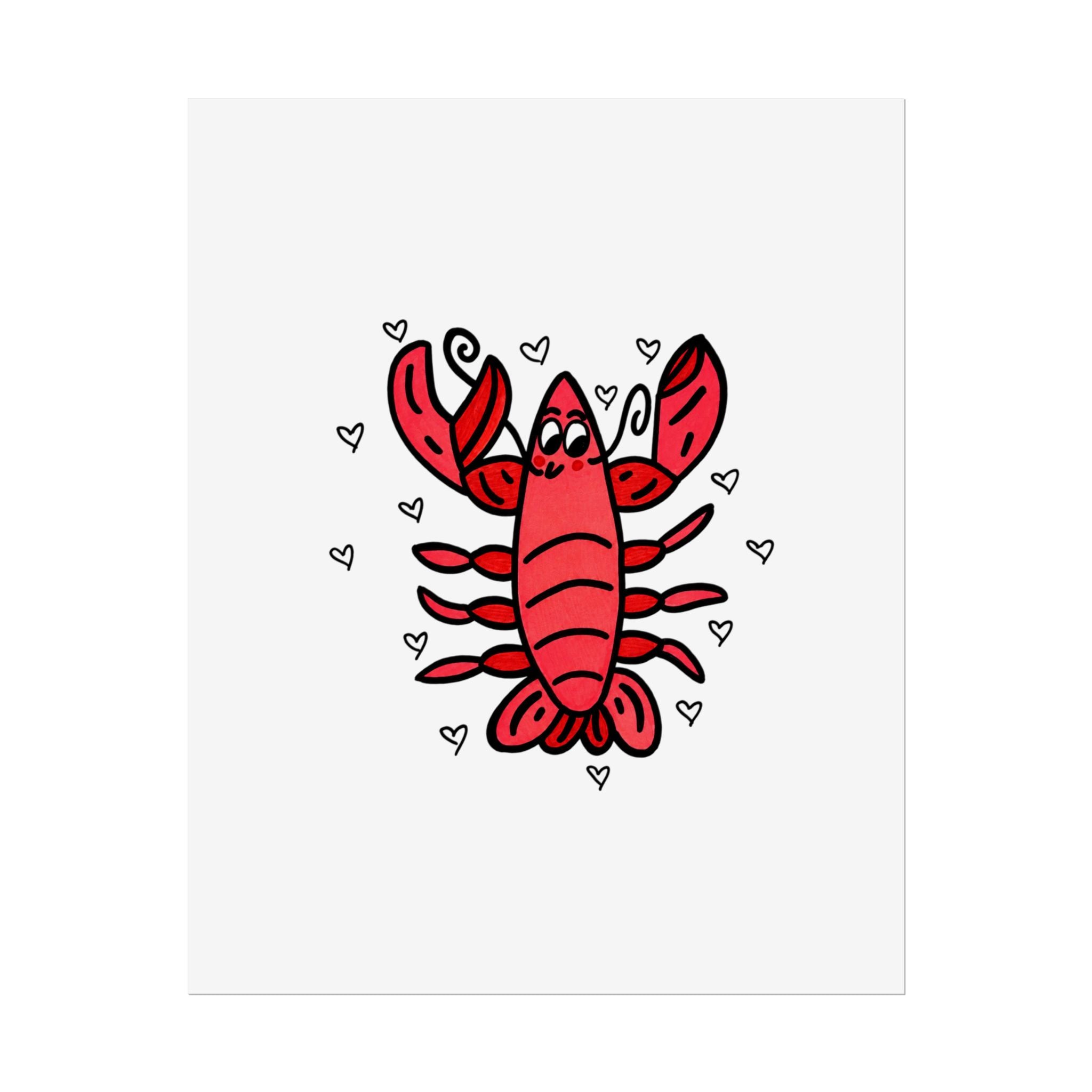 Hand-Drawn Cute Red Lobster Illustration poster | Rolled Poster, Nautical Sea Life Art