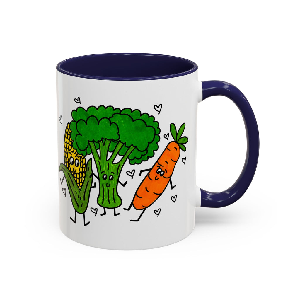 Hand-Drawn Dancing Veggies Carrot Broccoli Corn Mug | Accent Coffee Mug
