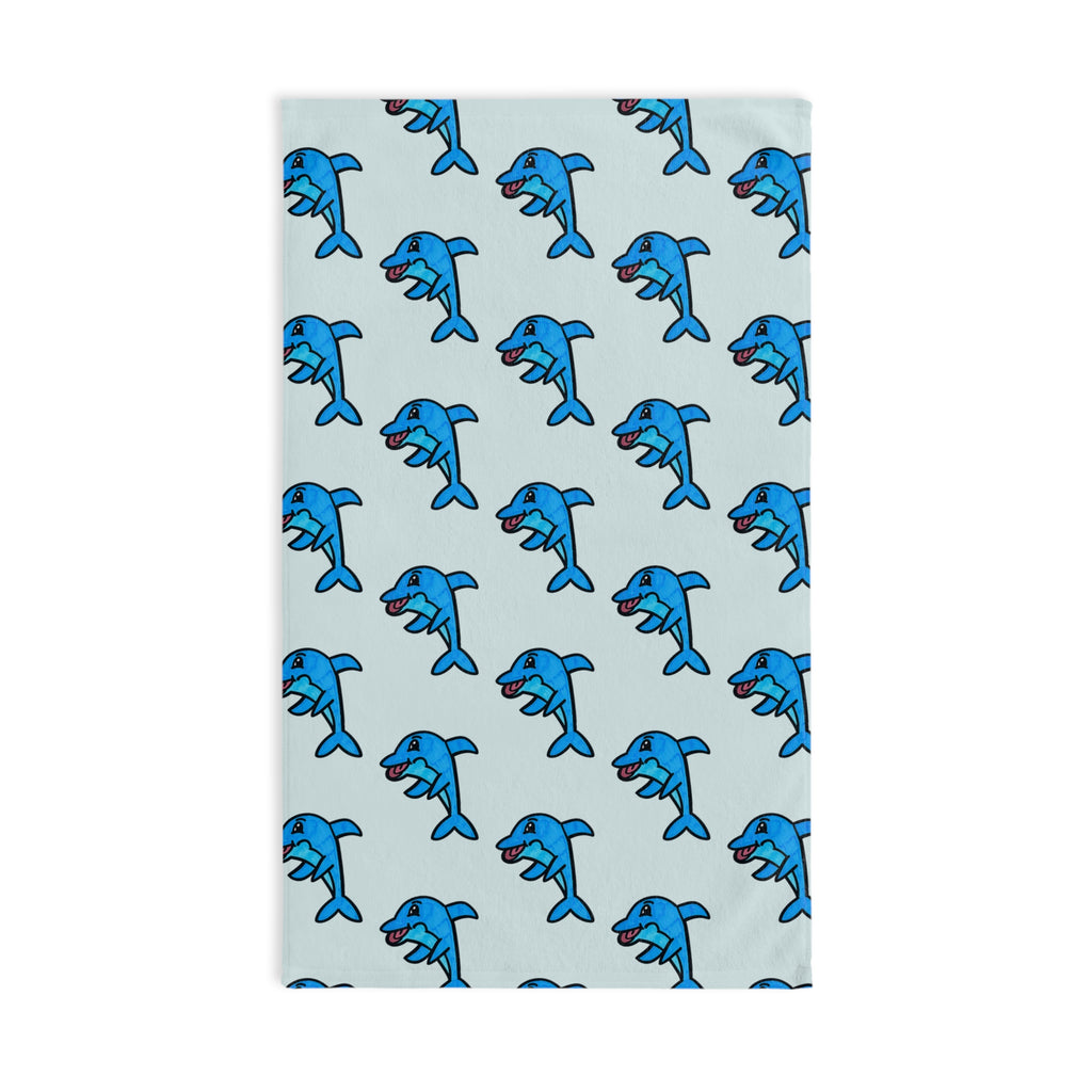 Hand-Drawn Playful Blue Dolphin Pattern Hand Towel | Nautical Beach Bath Towel