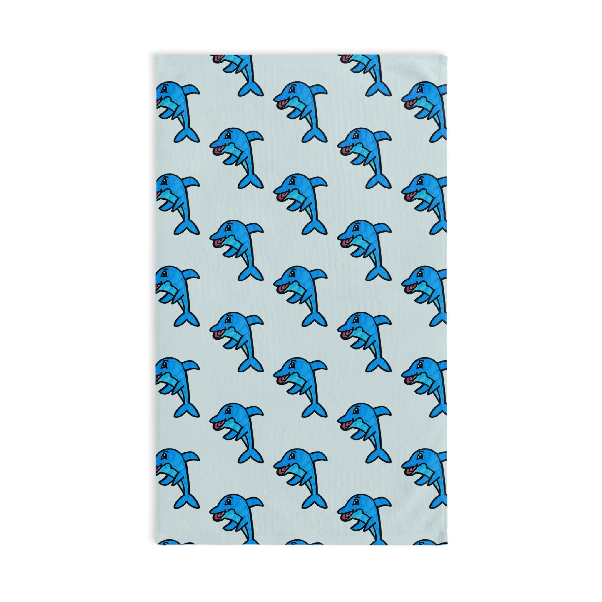 Hand-Drawn Playful Blue Dolphin Pattern Hand Towel | Nautical Beach Bath Towel