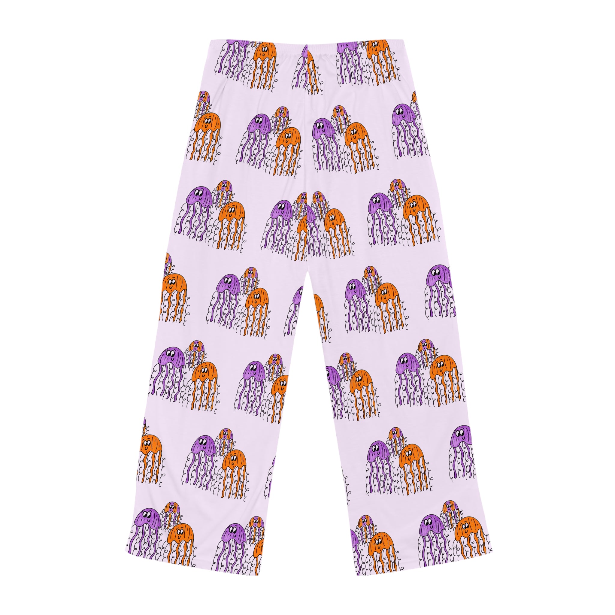 Hand-Drawn Jellyfish Pattern Pajama Pants | Purple Orange Ocean Allover Print