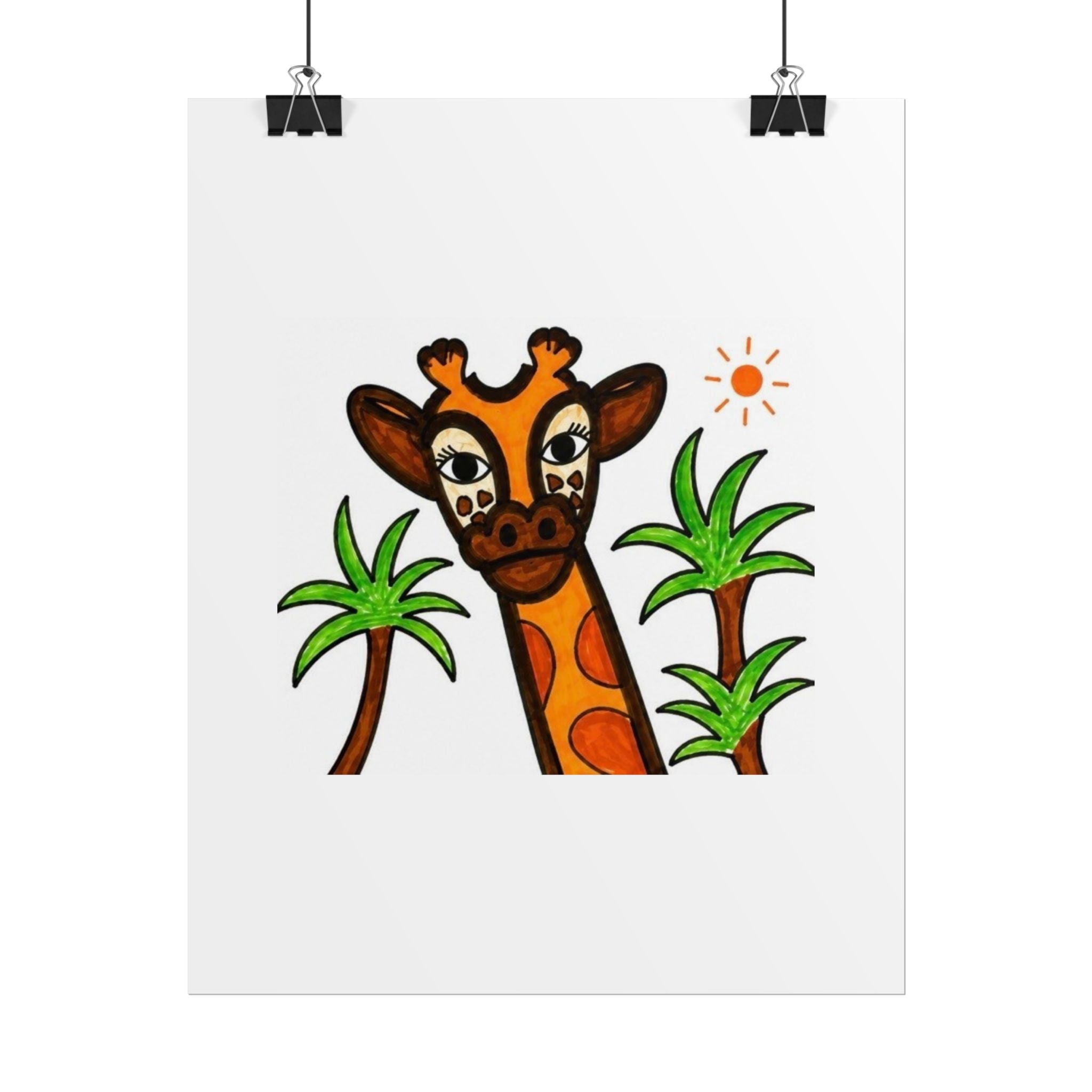 Hand-Drawn Giraffe Palm Trees Poster | Rolled Art Print