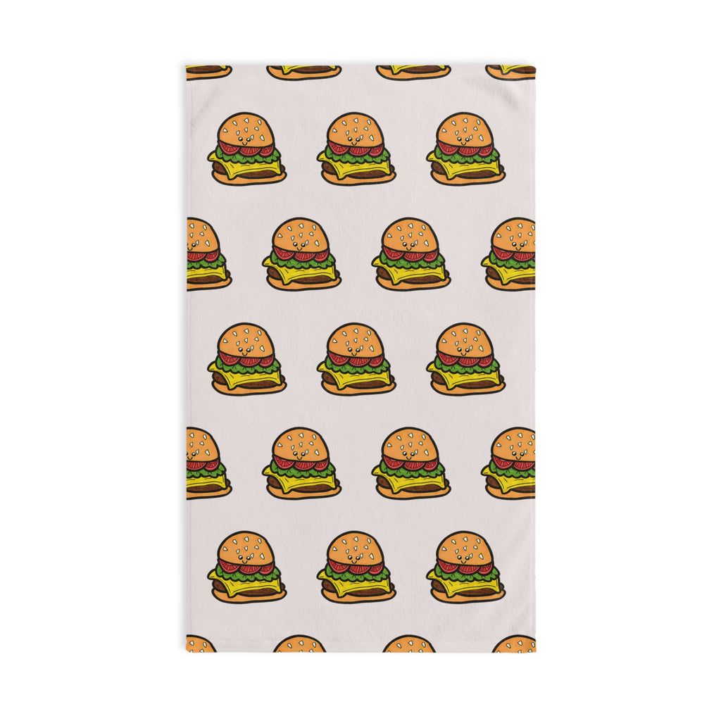 Hand-Drawn Cartoon Cheeseburger Pattern Hand Towel | Fast Food Kitchen Decor