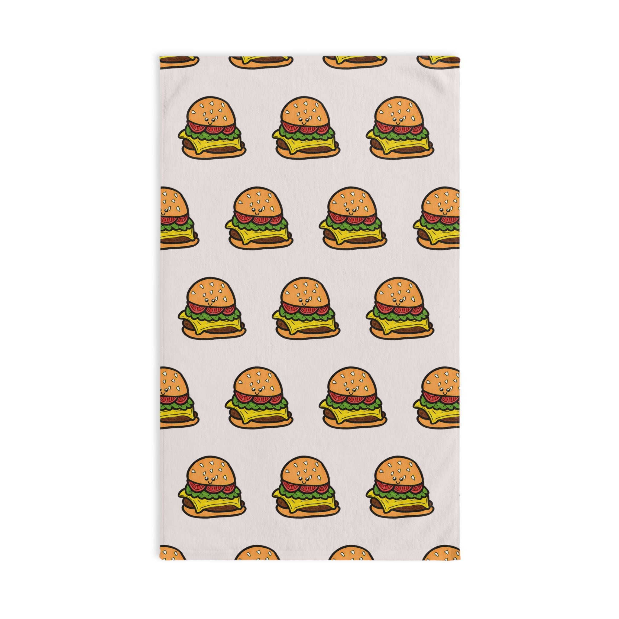 Hand-Drawn Cartoon Cheeseburger Pattern Hand Towel | Fast Food Kitchen Decor