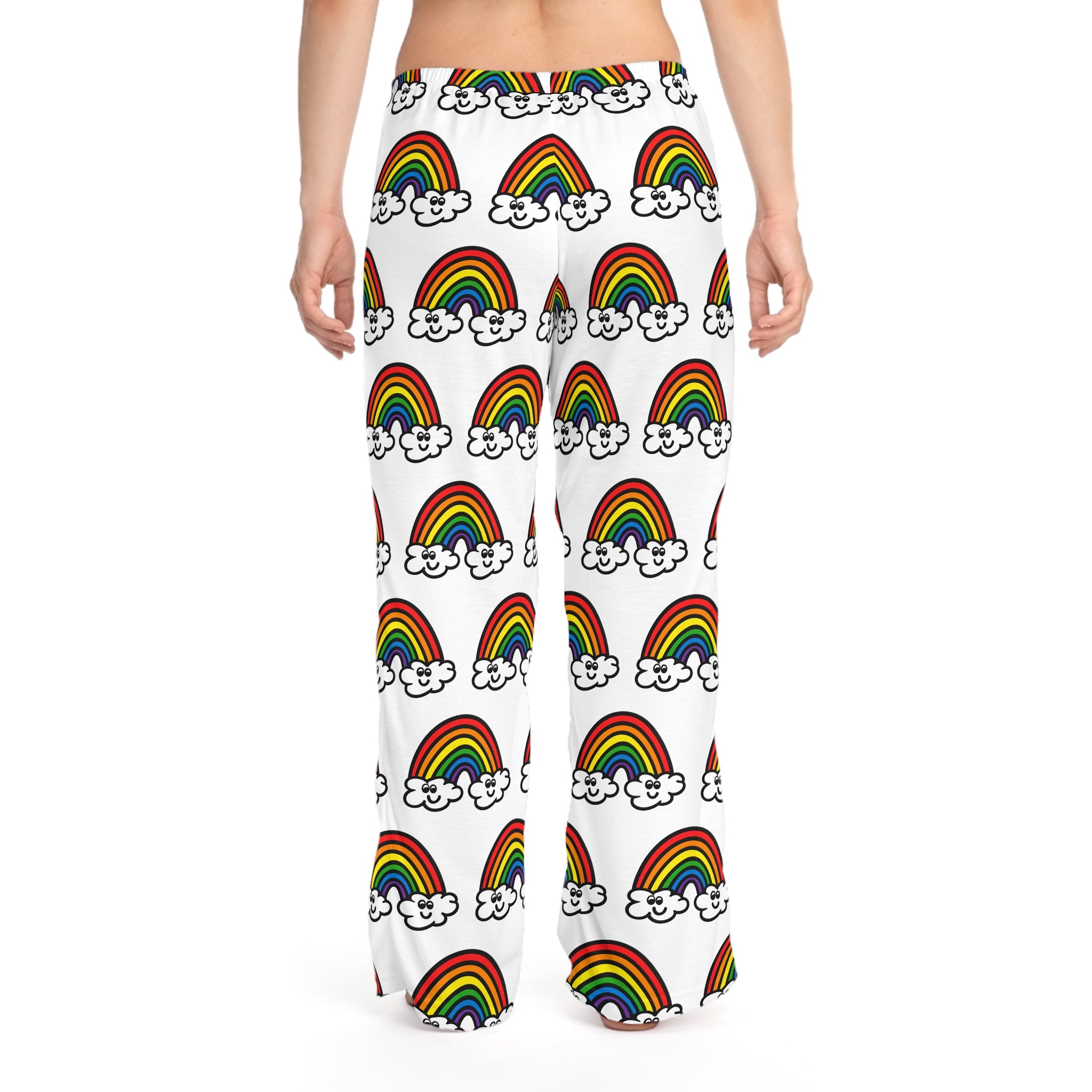 Hand-Drawn Rainbow Clouds Pajama Pants | Rainbow Print Sleepwear