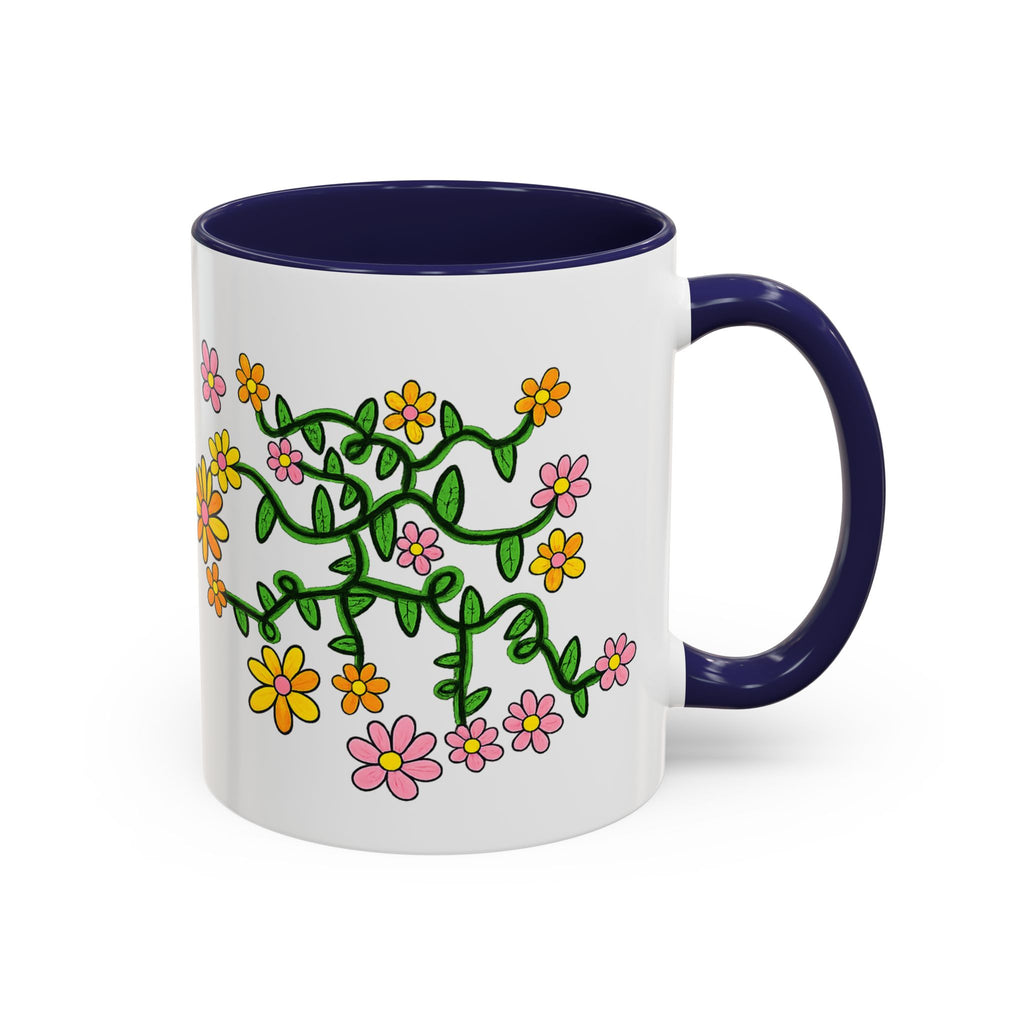 Hand-Drawn Yellow Pink Orange Flower Vine Mug | Accent Coffee Mug