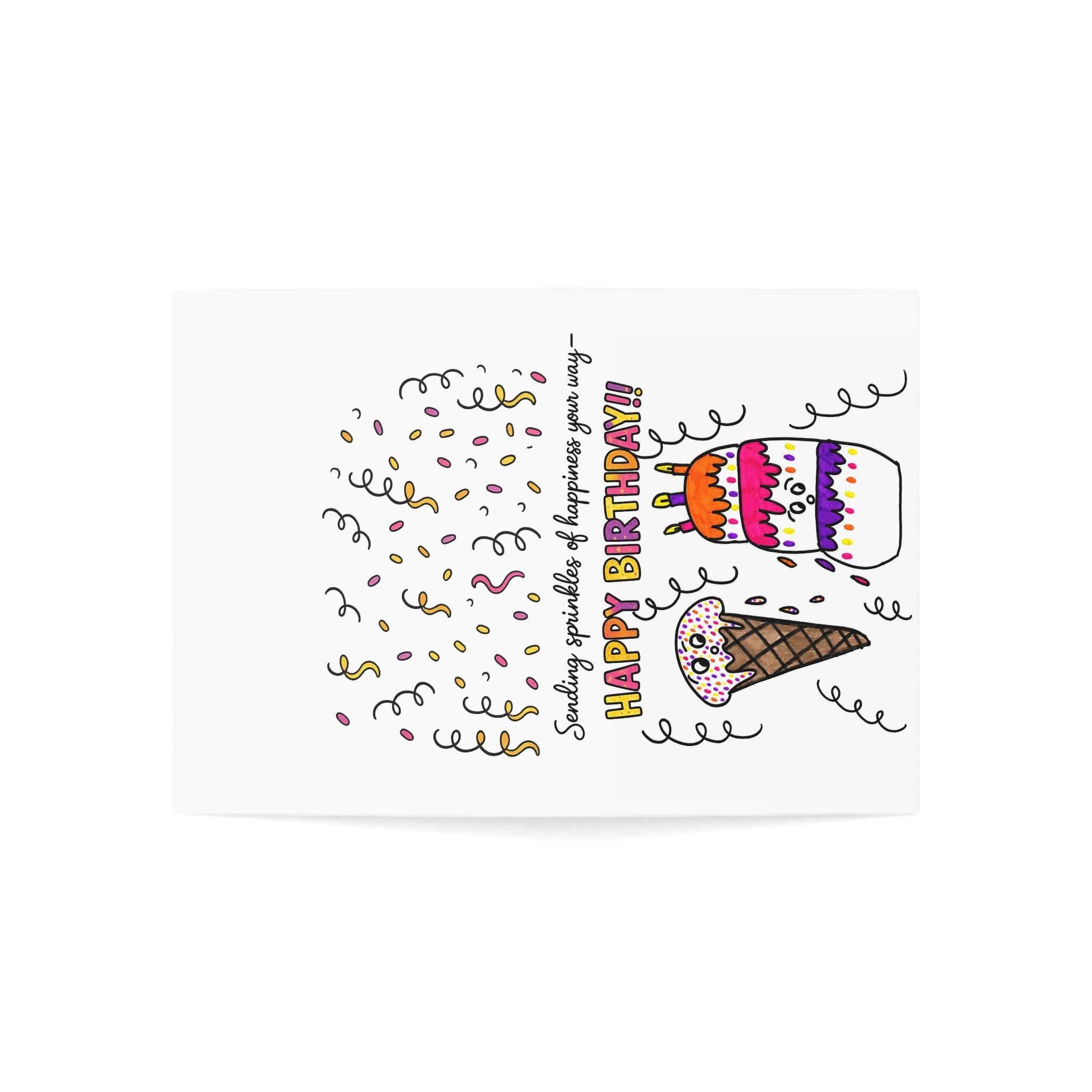 Cute Ice Cream Birthday Card, Hand Drawn Happy Birthday Card, Whimsical Dessert Greeting Card, Funny Cake Card for Friend