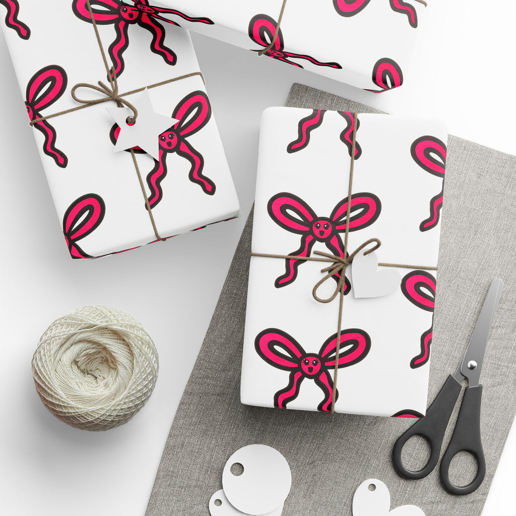 Hand-Drawn Pink Bow Pattern Wrapping Paper | Ribbon Repeat Holiday Gift Wrap