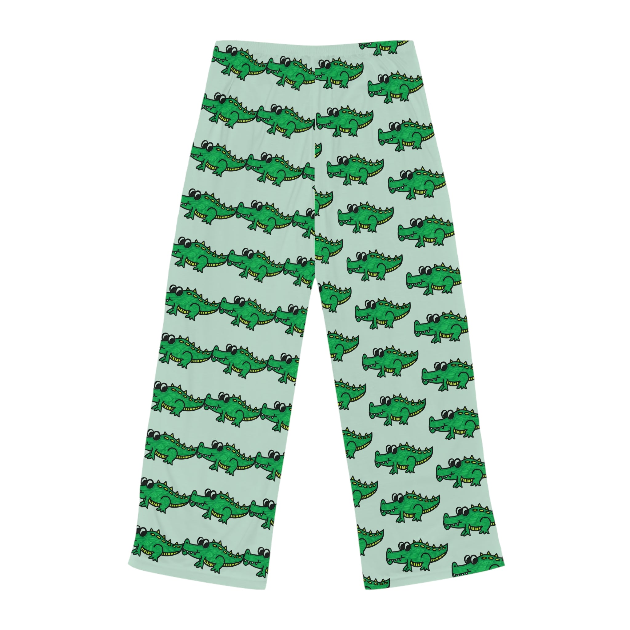 Hand-Drawn Green Cartoon Alligator Pajama Pants | Cute Repeating Gator Pattern