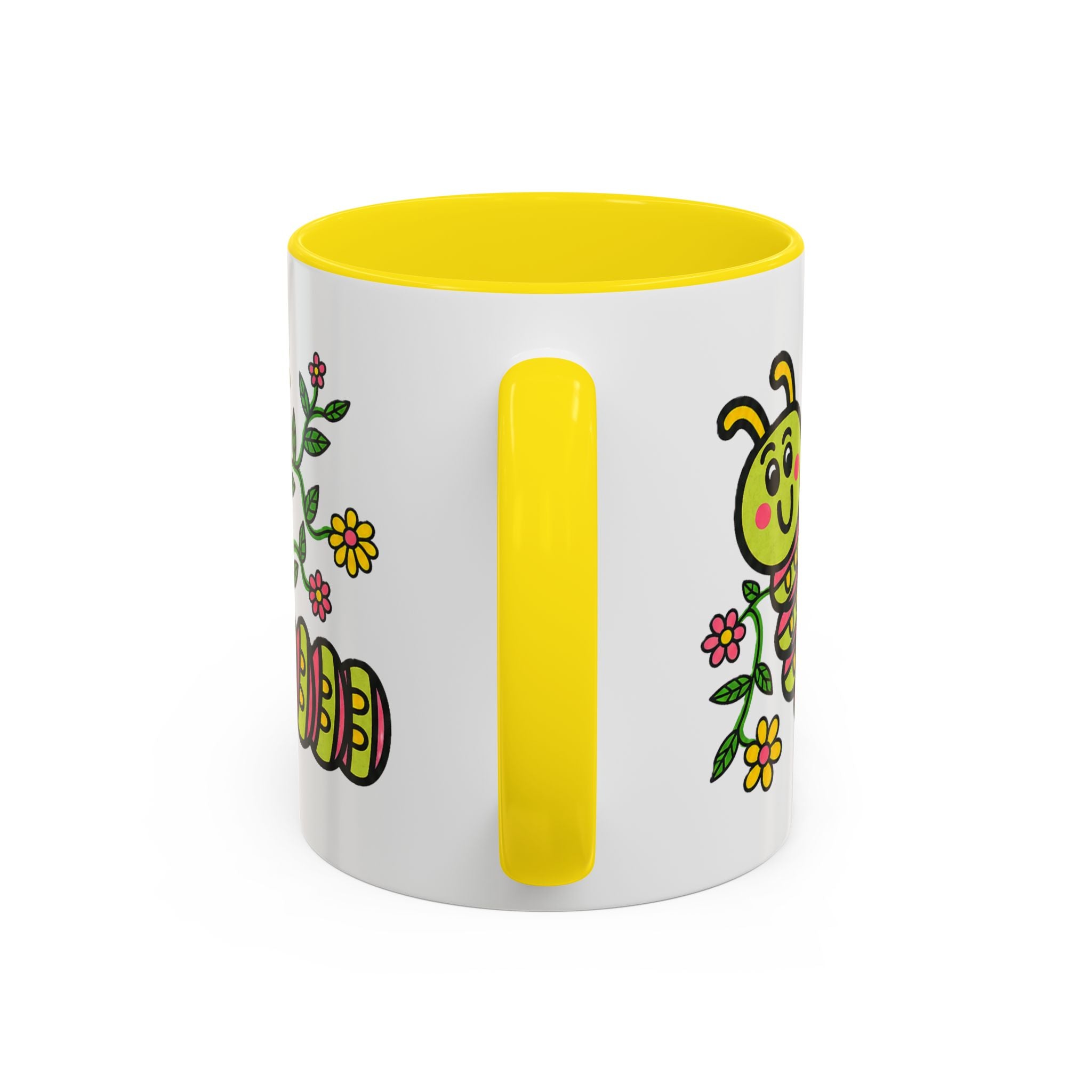 Hand-Drawn Cute Caterpillar Floral Illustration Coffee Mug | Accent Mug