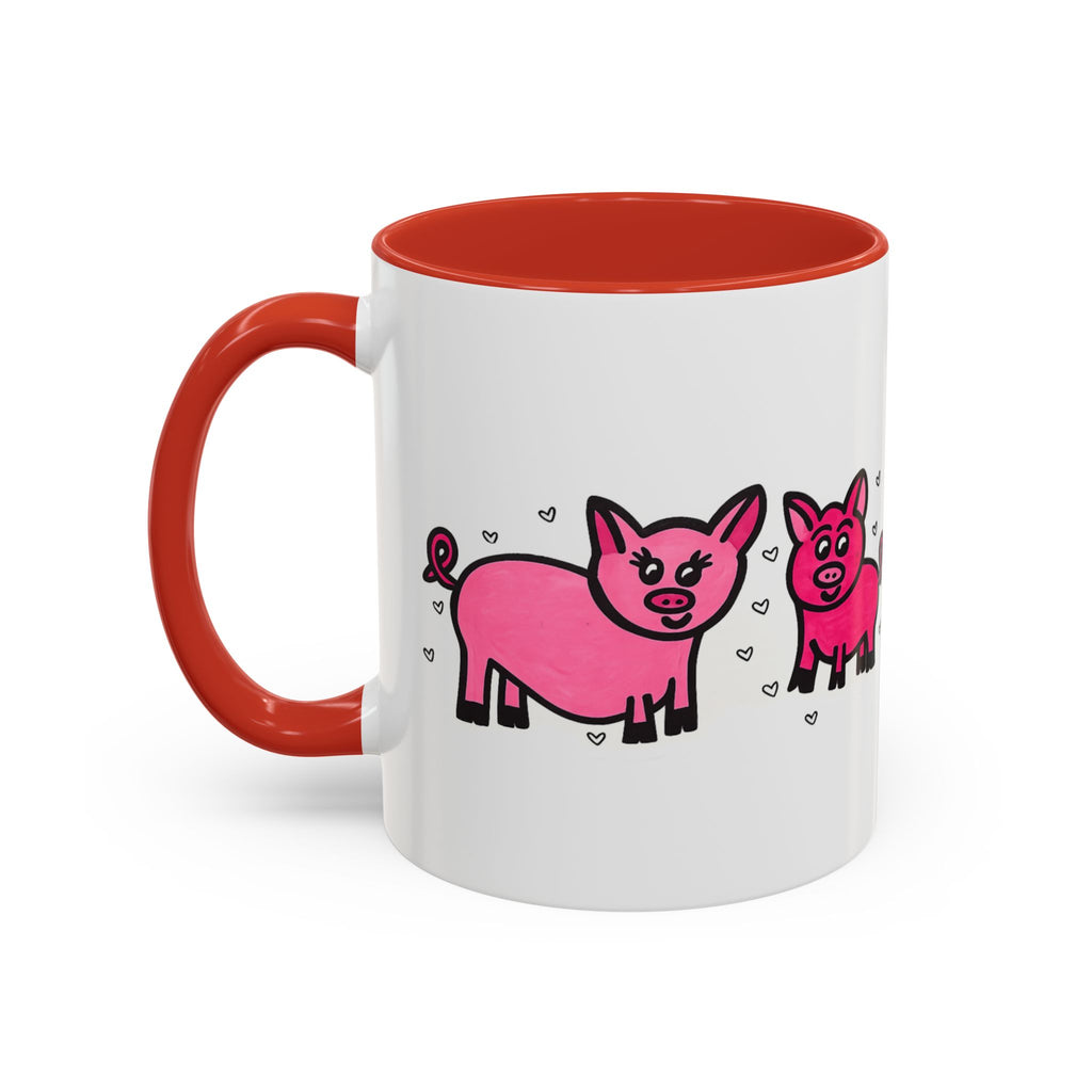 Hand-Drawn Pink Pig Pattern Mug | Accent Coffee Mug 11oz 15oz