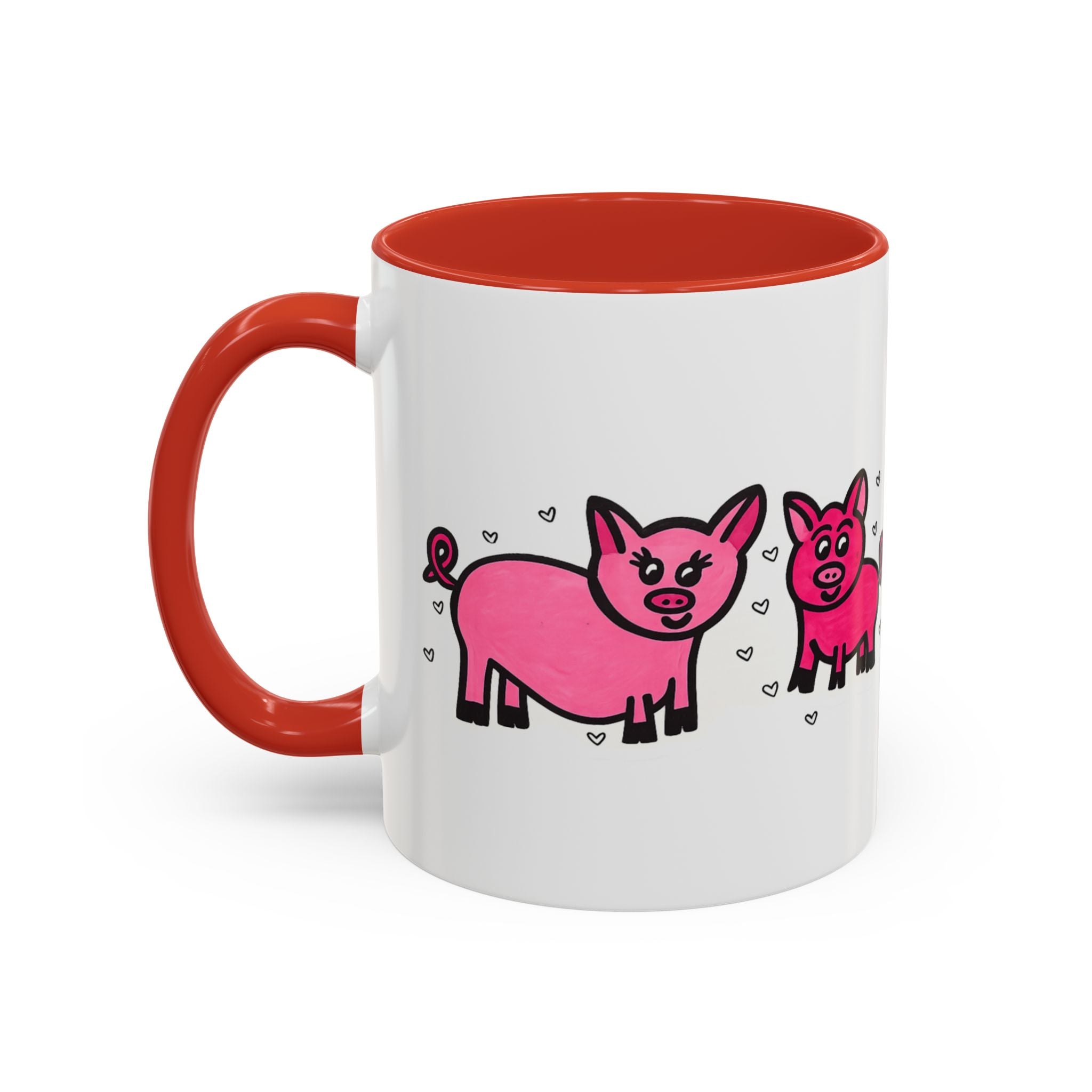 Hand-Drawn Pink Pig Pattern Mug | Accent Coffee Mug 11oz 15oz