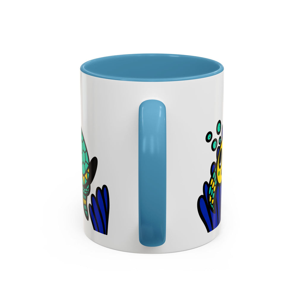 Hand-Drawn Undersea Turtle Coral Accent Mug | 11oz or 15oz