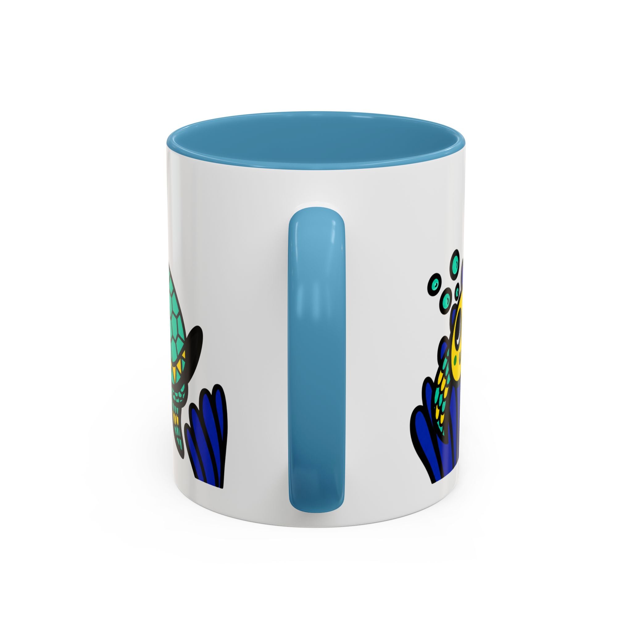 Hand-Drawn Undersea Turtle Coral Accent Mug | 11oz or 15oz
