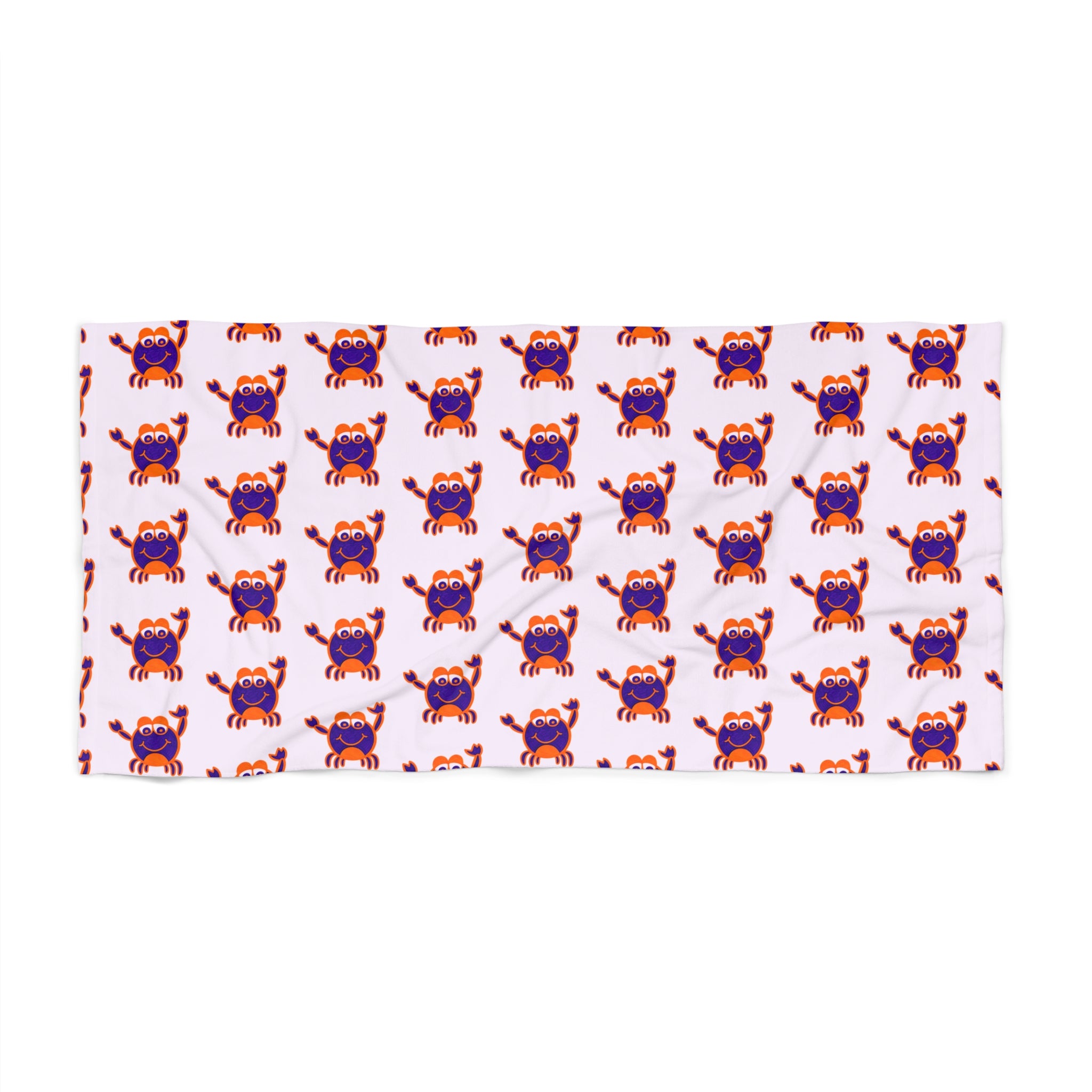 Hand-Drawn Repeating Purple Crab Pattern Beach Towel | Nautical Summer